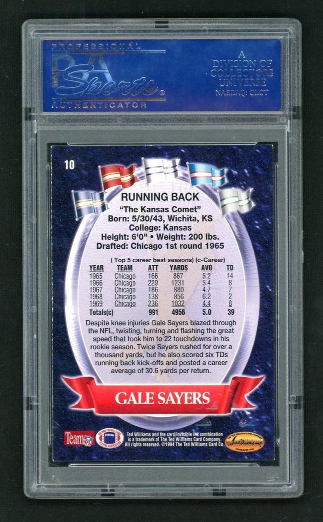 1994 Ted Williams Gale Sayers #10 PSA 0