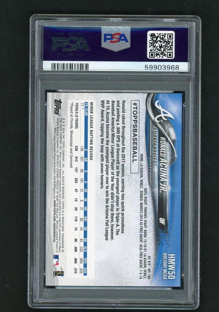 2018 Topps Holiday Ronald Acuna Jr #HMW50 PSA 10
