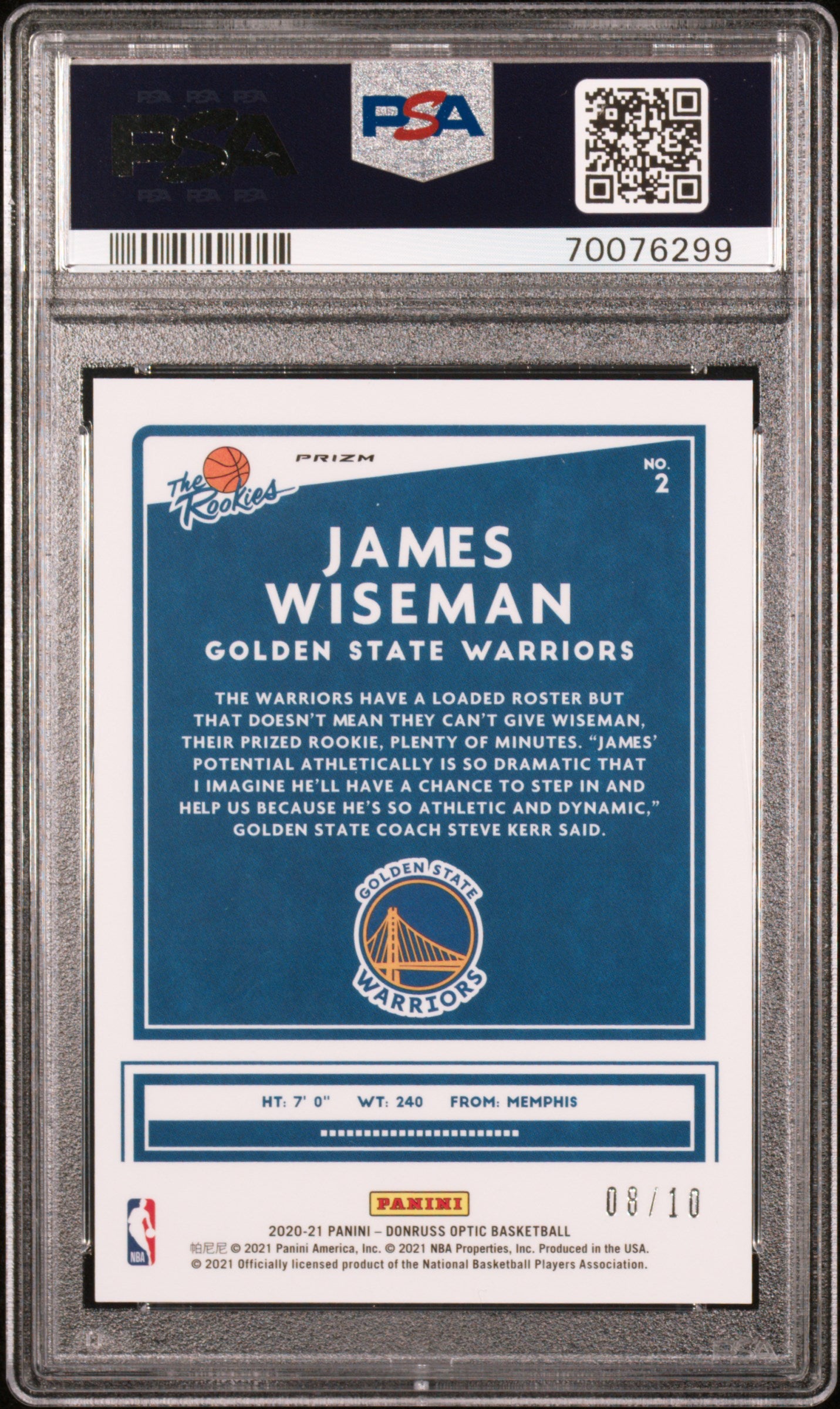 2020 Panini Donruss Optic James Wiseman #2 /10 PSA 9