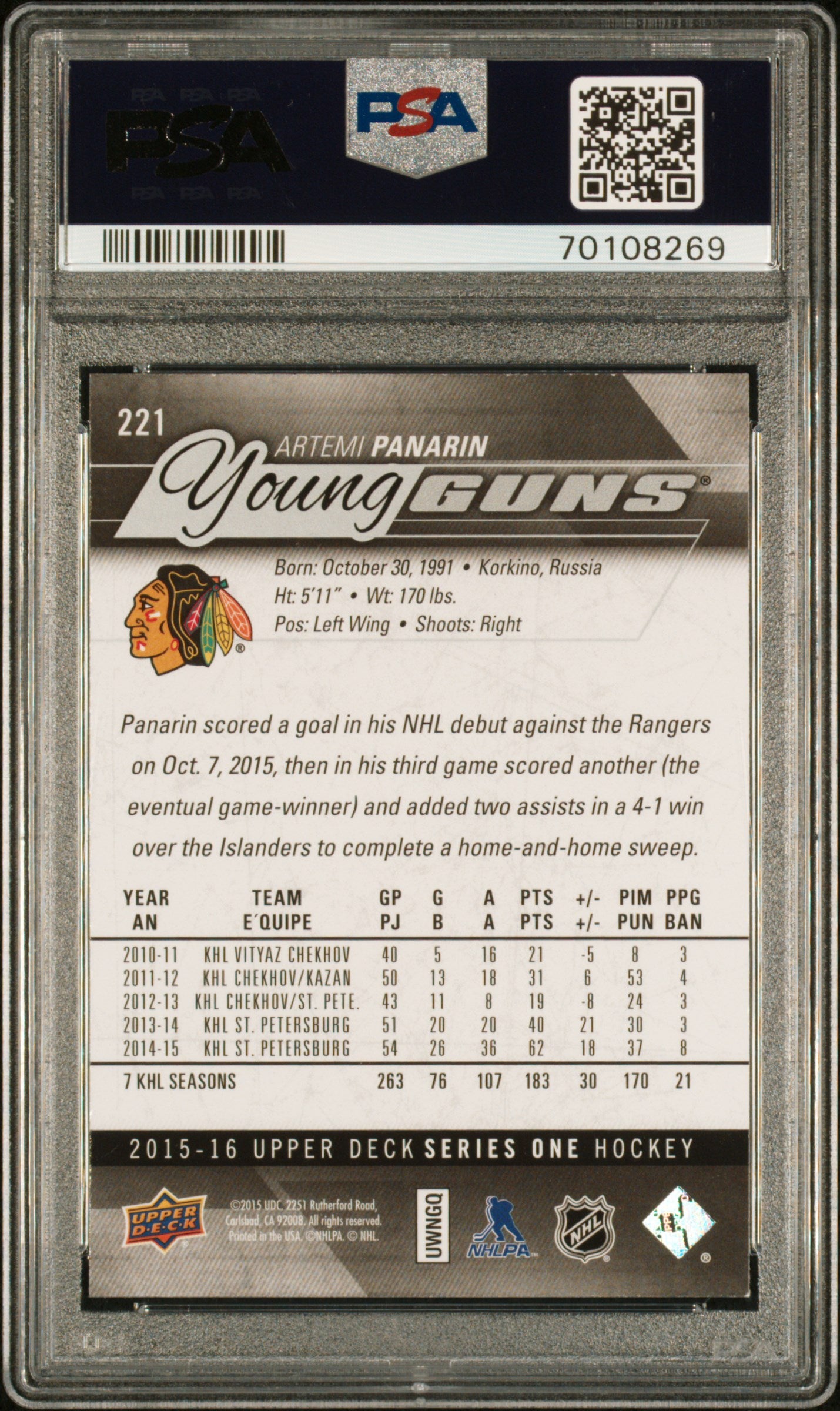 2015 Upper Deck Young Guns Artemi Panarin #221 PSA 9