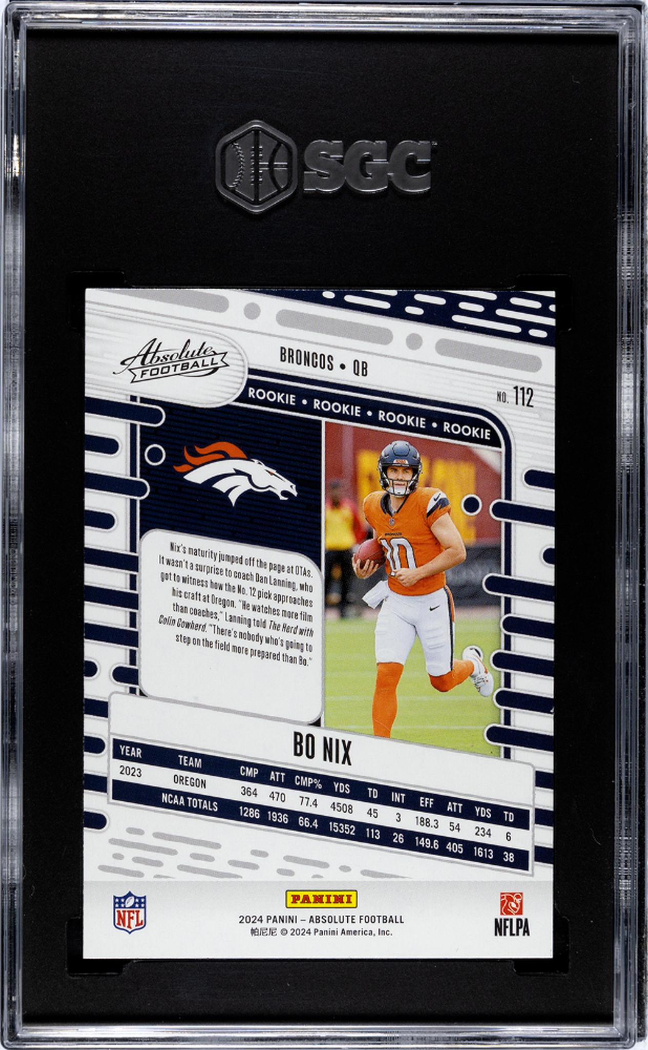 2024 Panini Absolute Bo Nix #112 RC SGC 10
