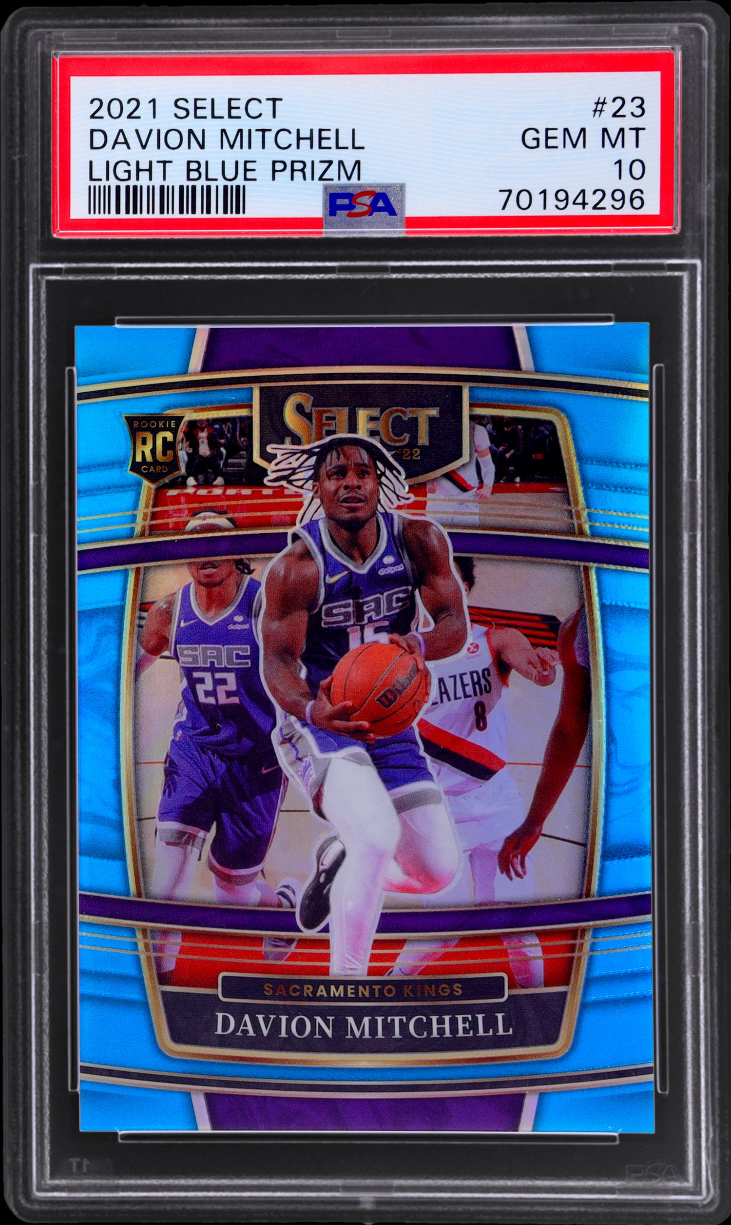 2021 Panini Select Light Blue Prizm Davion Mitchell #23 RC /299 PSA 10