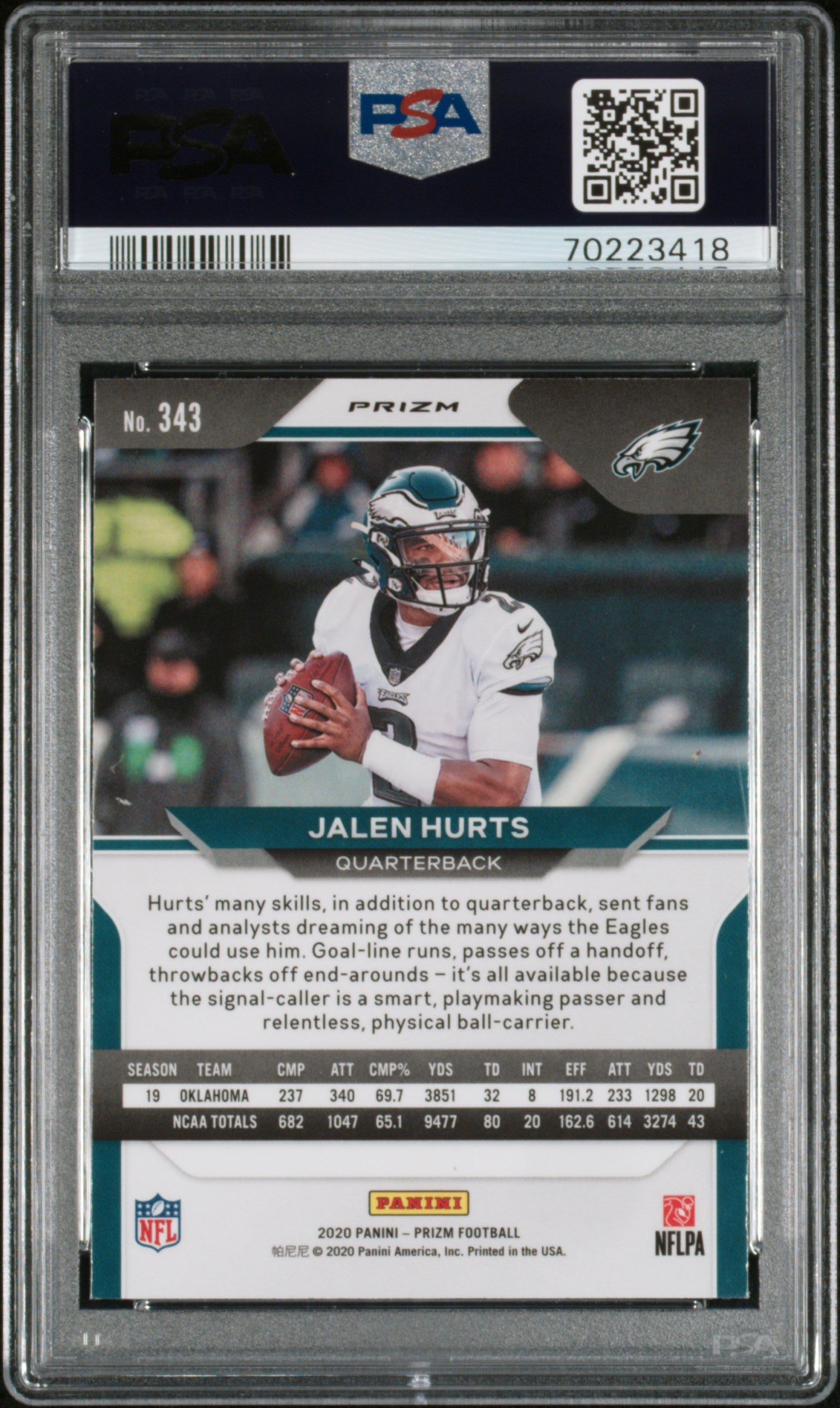 2020 Panini Prizm Red White Blue Prizm Jalen Hurts #343 RC PSA 10