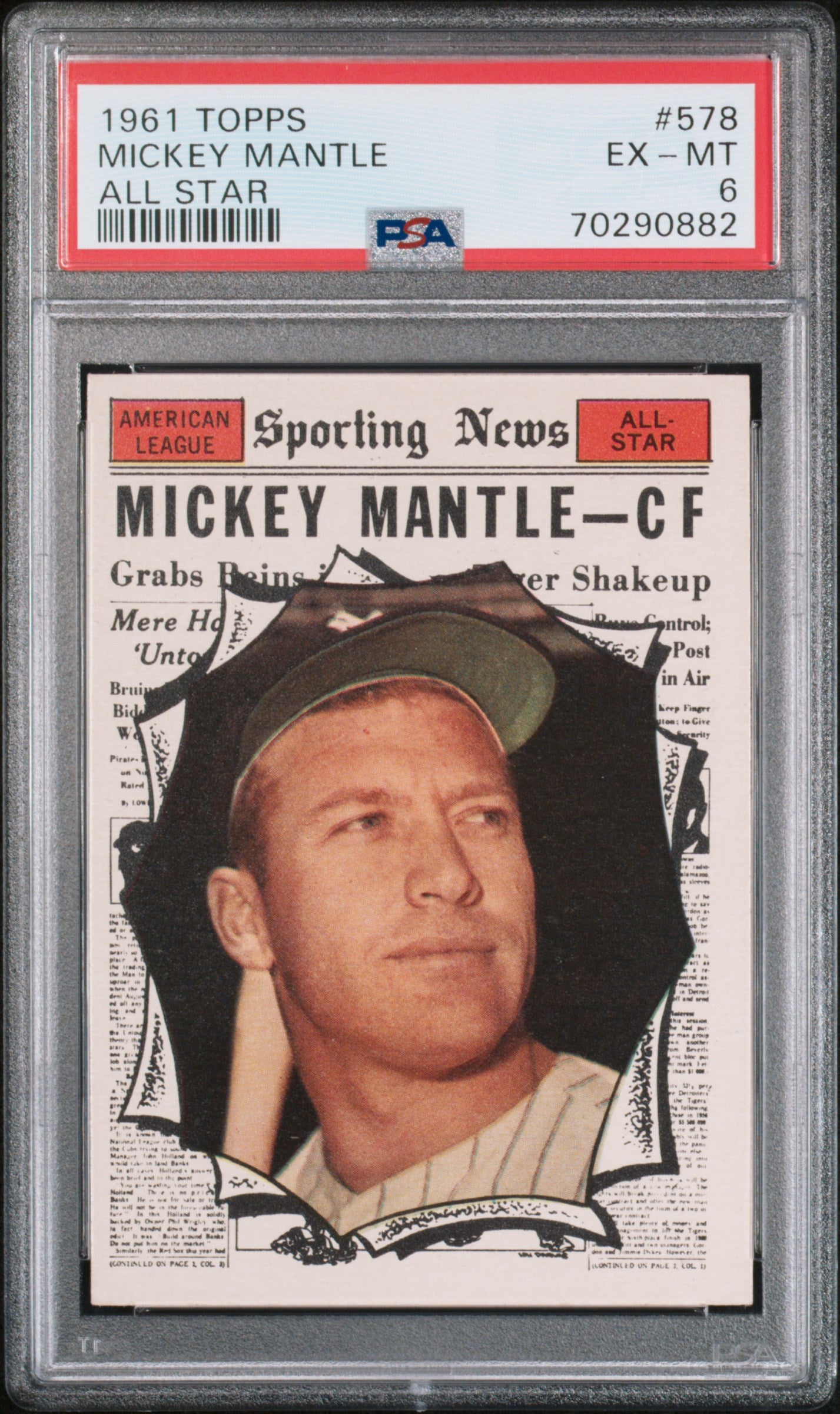 1961 Topps Baseball Sporting News All-Star Mickey Mantle #578 PSA 6
