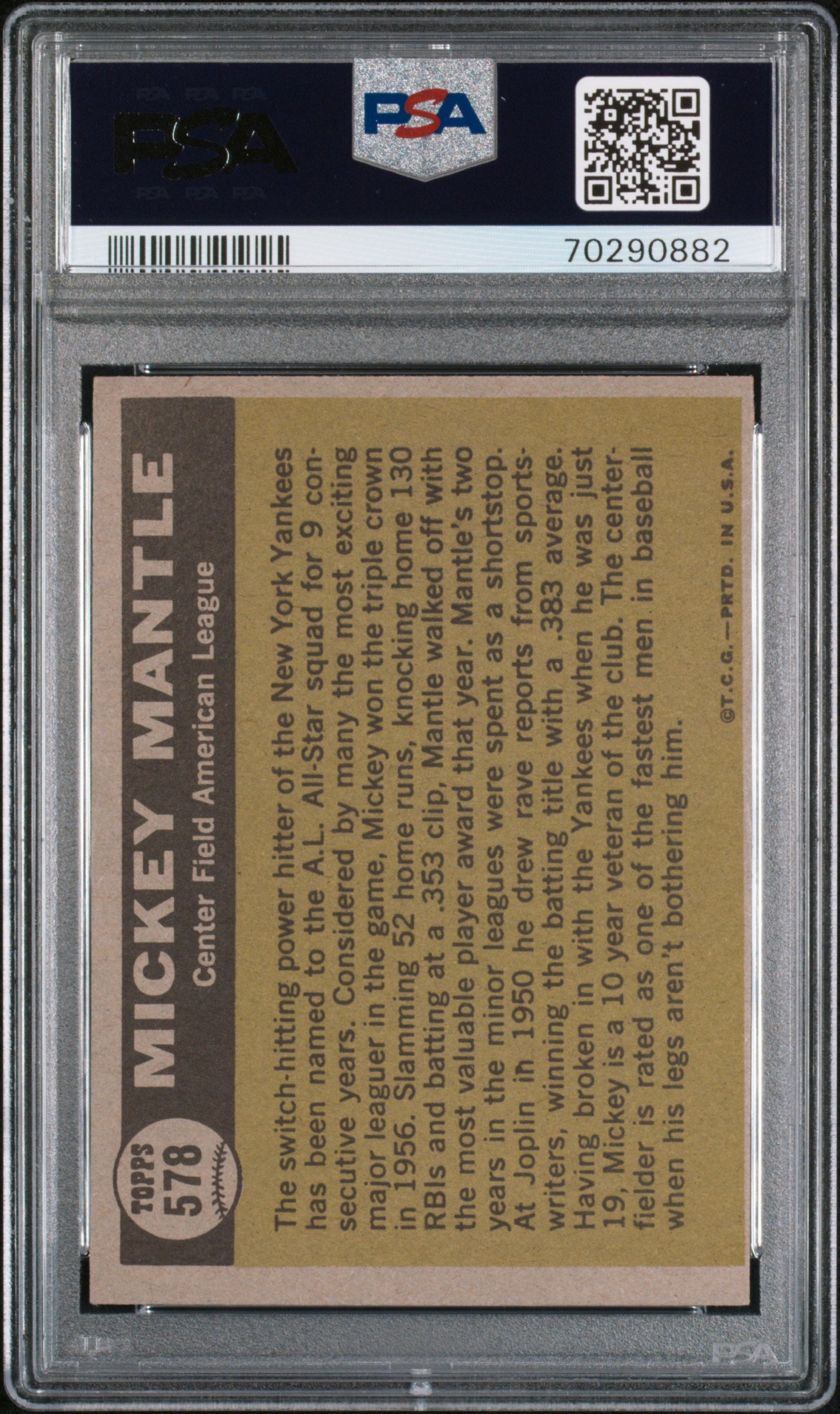 1961 Topps Baseball Sporting News All-Star Mickey Mantle #578 PSA 6