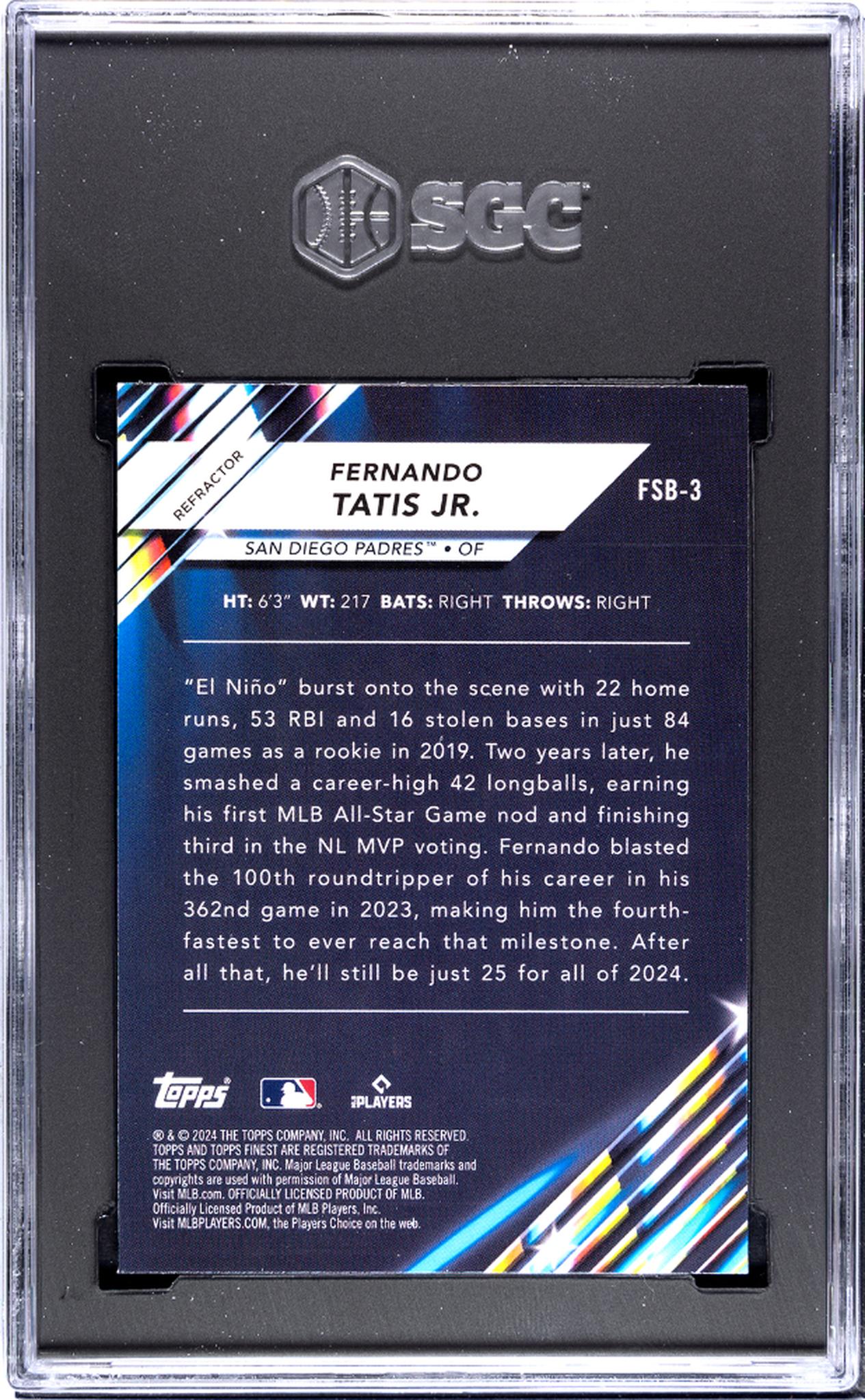 2024 Topps Finest #FSB-3 Fernando Tatis Jr. Future So Bright SGC 9.5