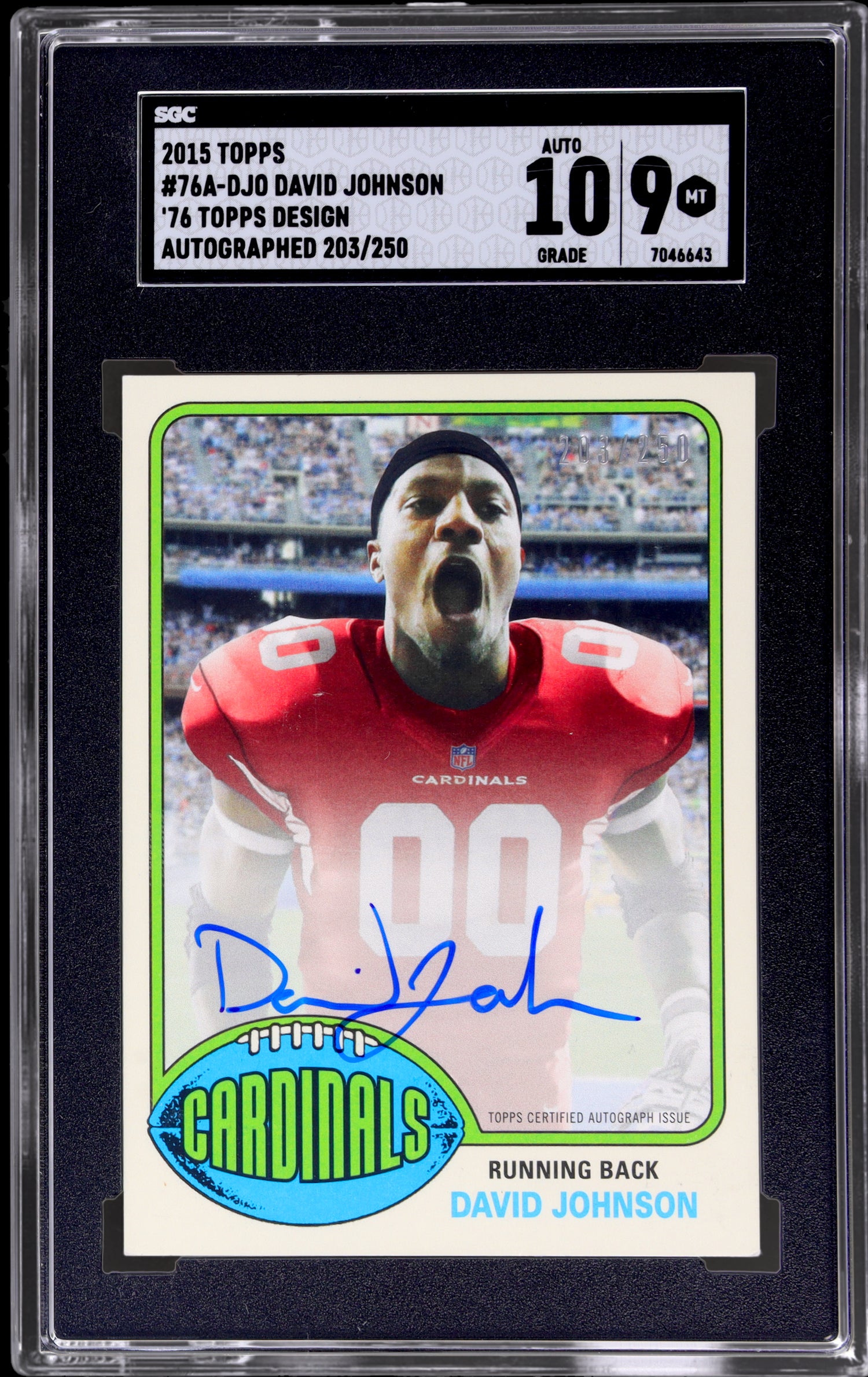 2015 Topps '76 Design David Johnson #76A-DJO Auto 203/250 SGC 10