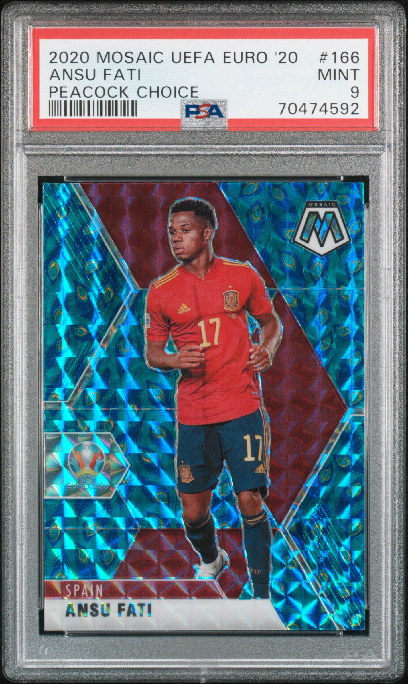 2020 Panini Mosaic UEFA Euro 2020 #166 Ansu Fati Peacock Choice PSA 9