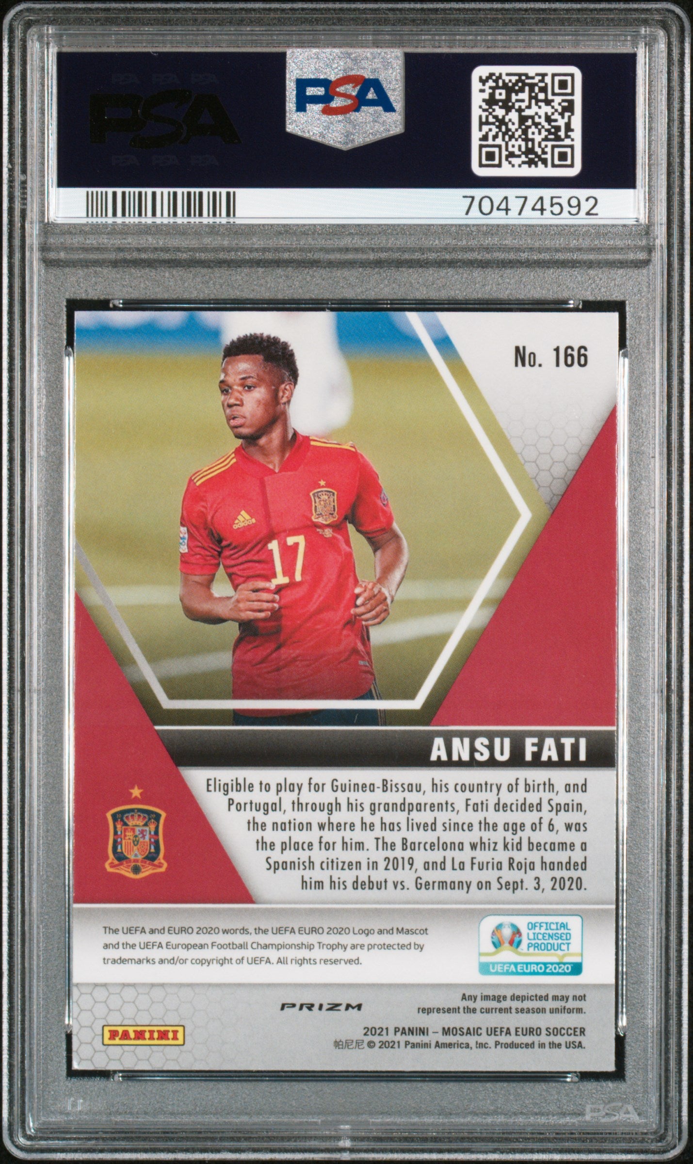 2020 Panini Mosaic UEFA Euro 2020 #166 Ansu Fati Peacock Choice PSA 9