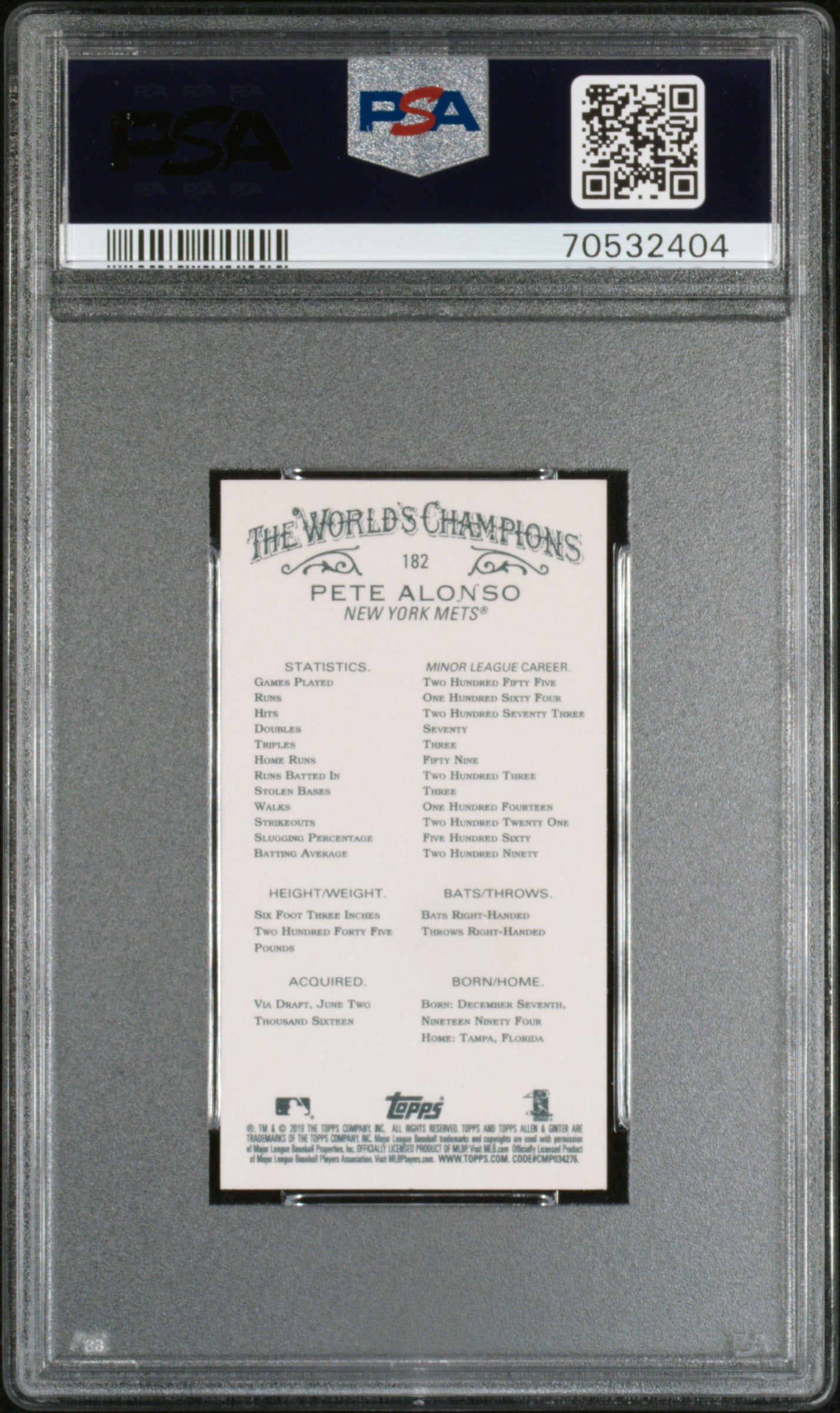 2019 Topps Allen and Ginter X Mini Pete Alonso #182 PSA 9