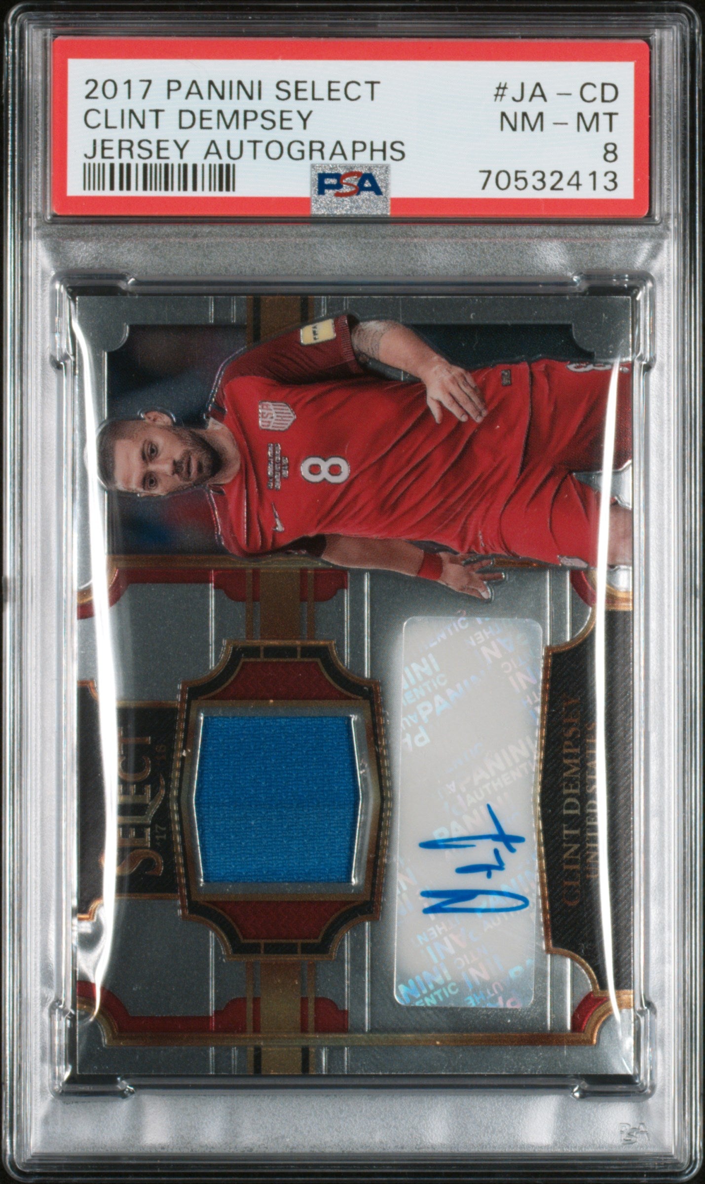 2017 Panini Select Jersey Autographs Clint Dempsey #JA-CD Patch Auto /100 PSA 8