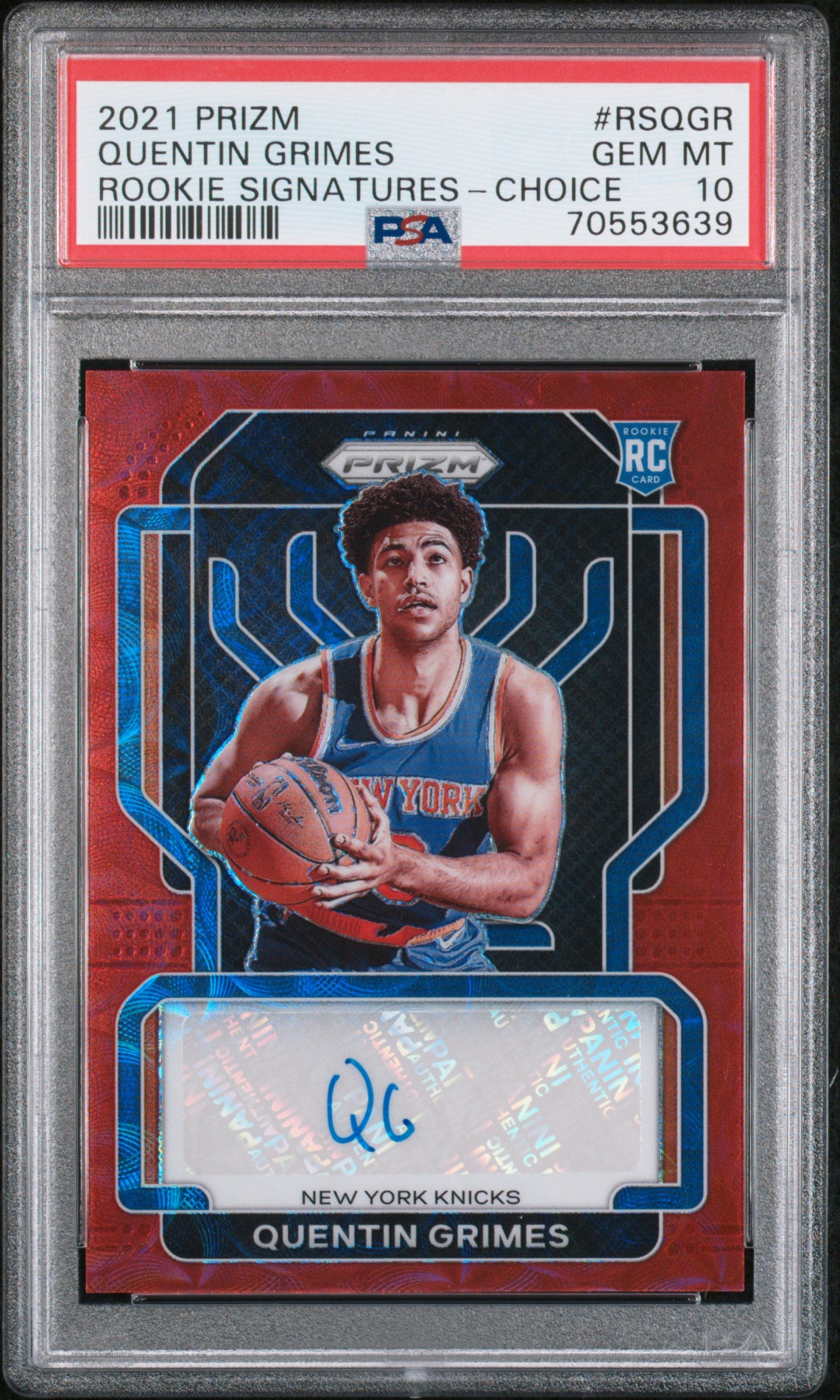 2021 Panini Prizm Rookie Signatures Choice Prizm Quentin Grimes #25 PSA 10
