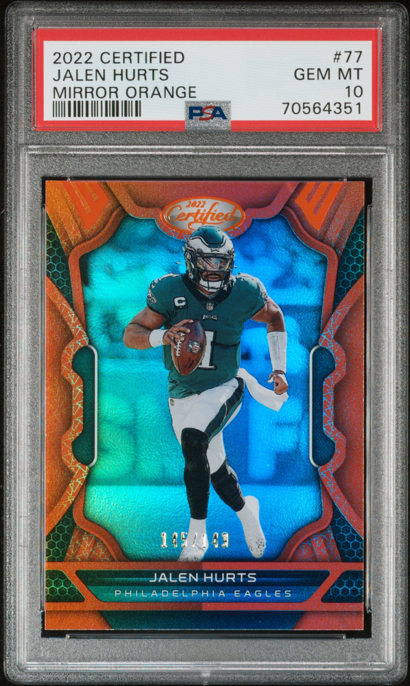 2022 Panini Certified Mirror Orange /149 #77 Jalen Hurts PSA 10