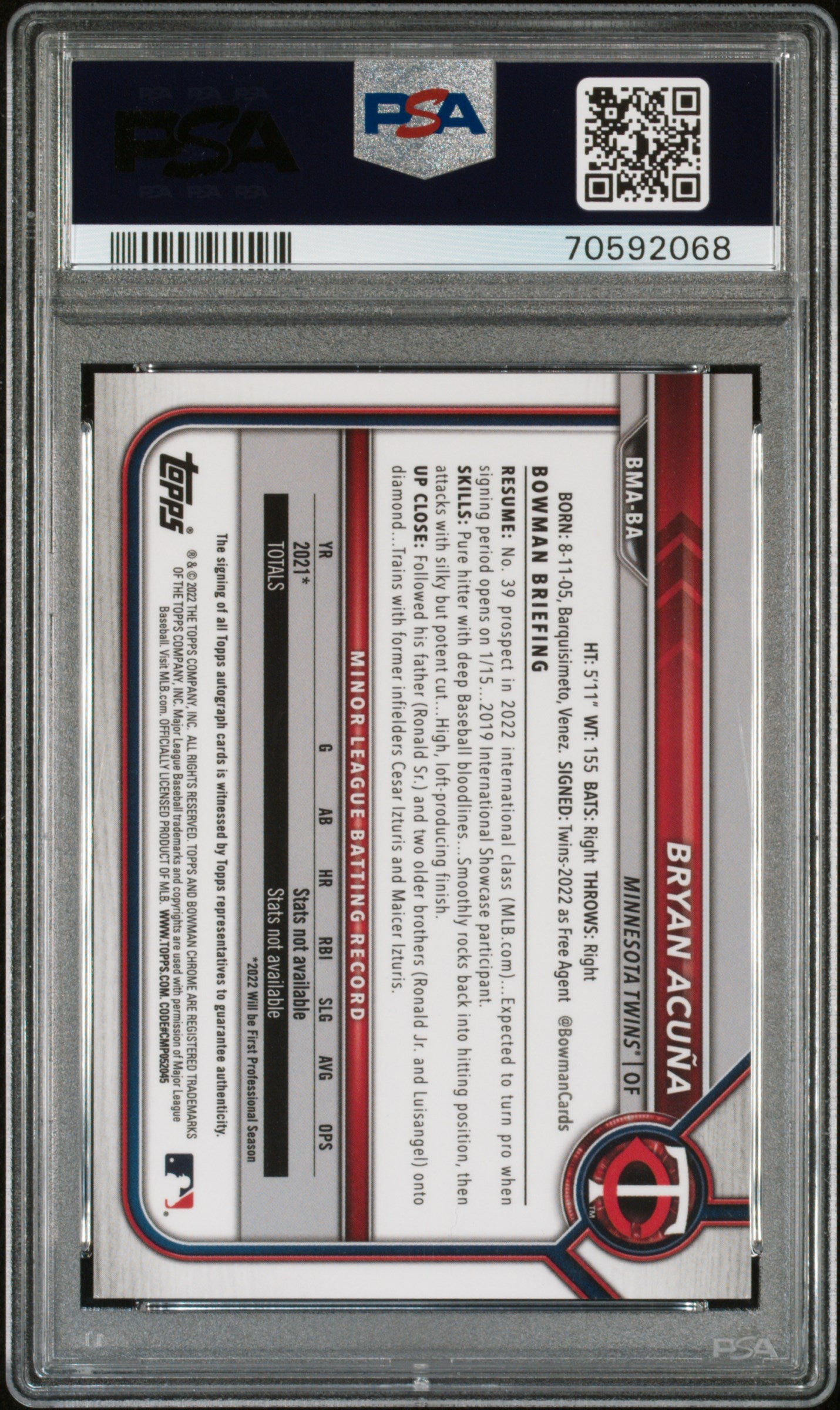 2022 Bowman Mega Box Chrome Mojo Bryan Acuna #BMA-BA Auto PSA 9
