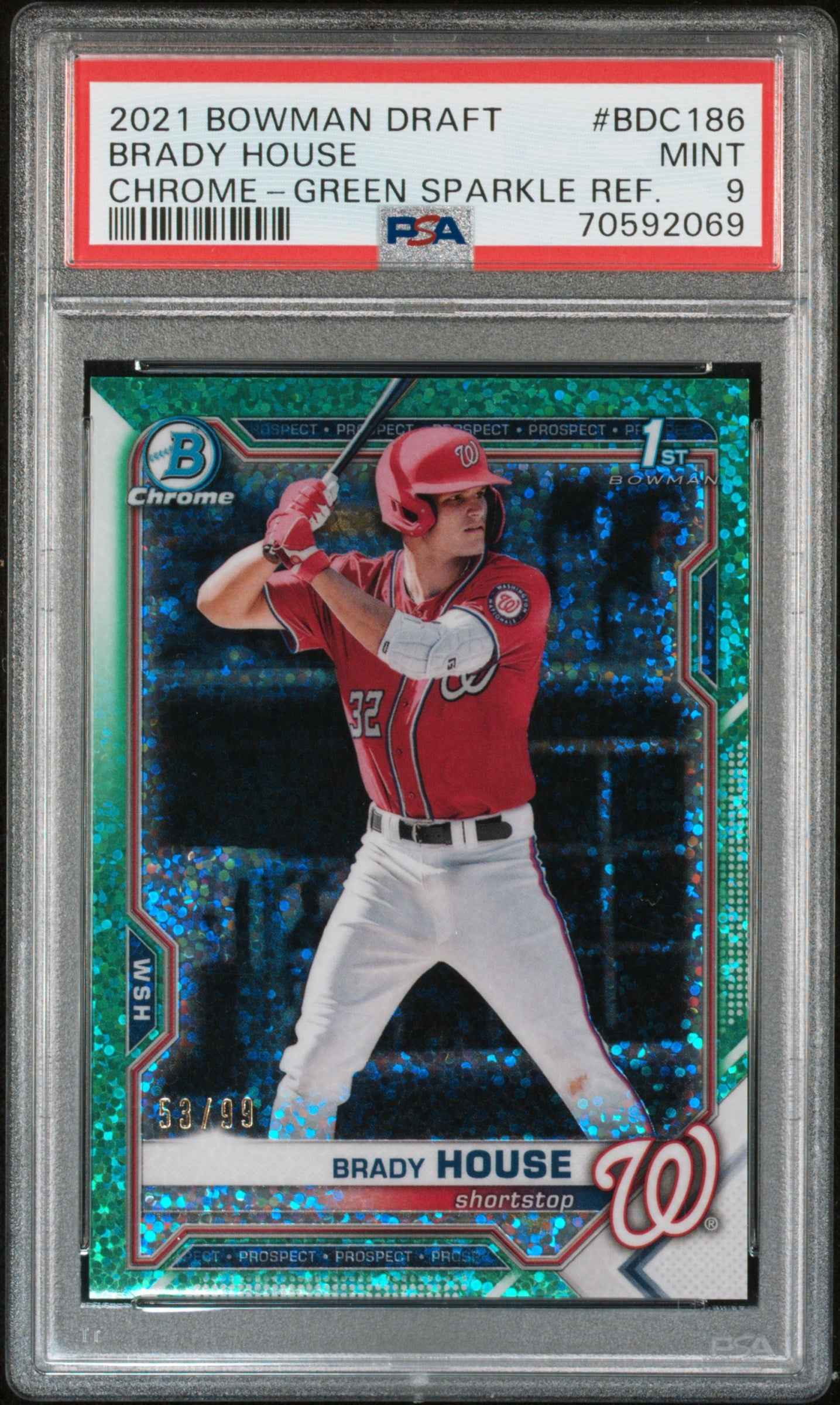 2021 Topps Bowman Draft Chrome Green Sparkle Ref Brady House #BDC-186 /99 PSA 9