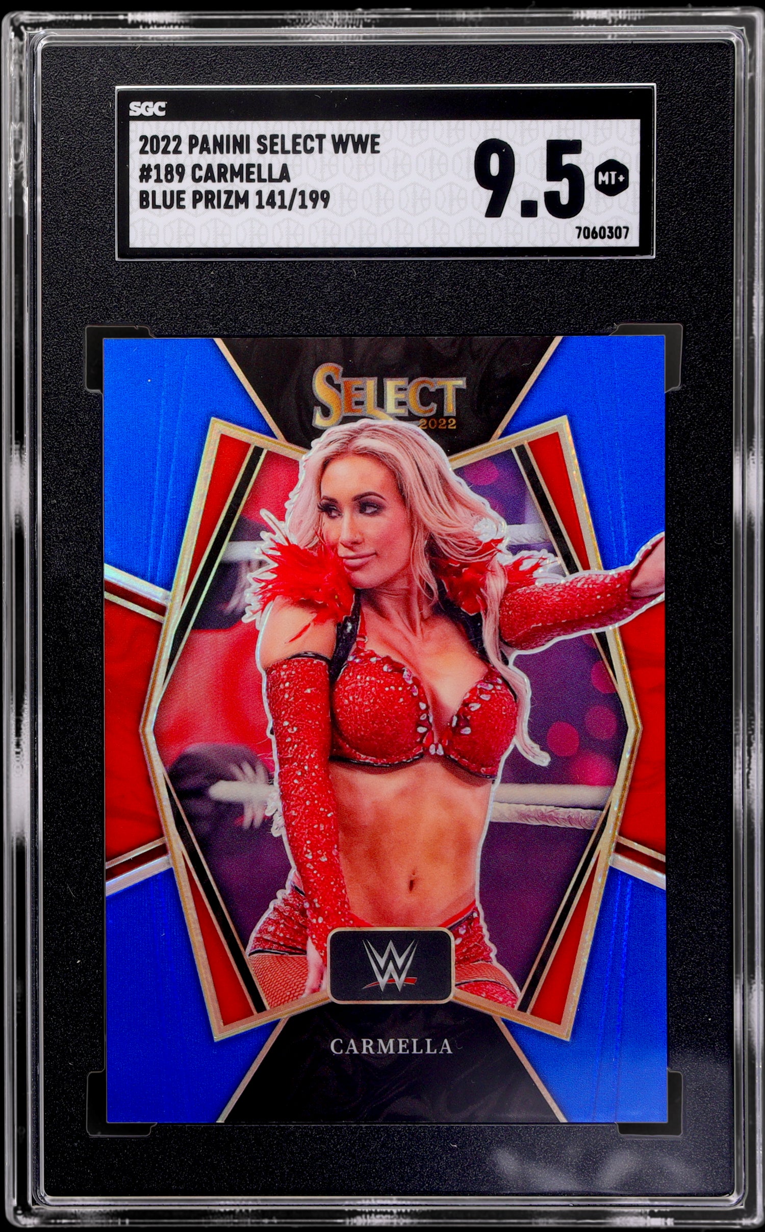 2022 Panini Select WWE Blue Prizm Carmella #189 141/199 SGC 9.5