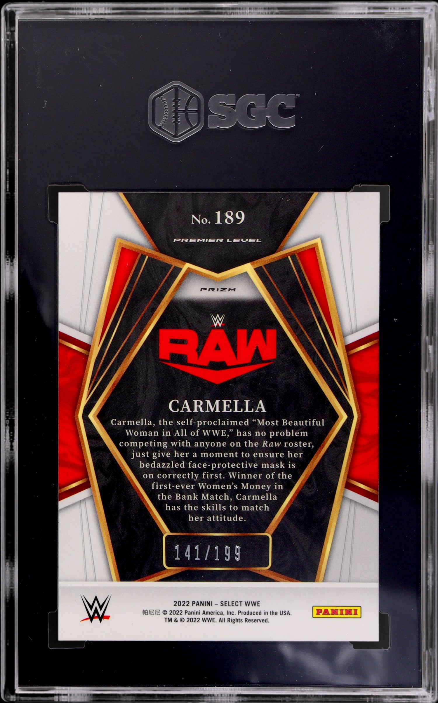 2022 Panini Select WWE Blue Prizm Carmella #189 141/199 SGC 9.5
