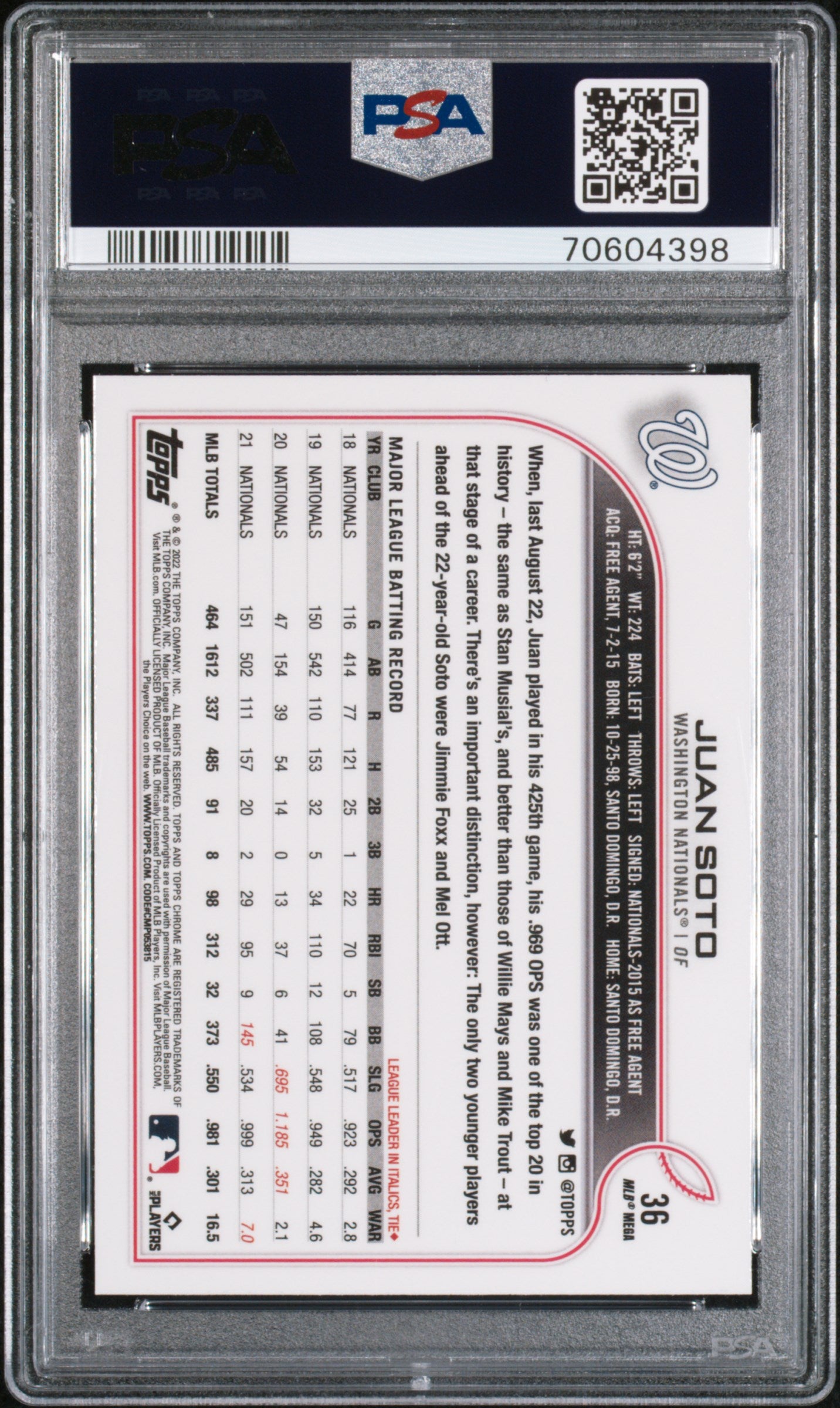 2022 Topps Chrome Logofractor Juan Soto #36 PSA 10