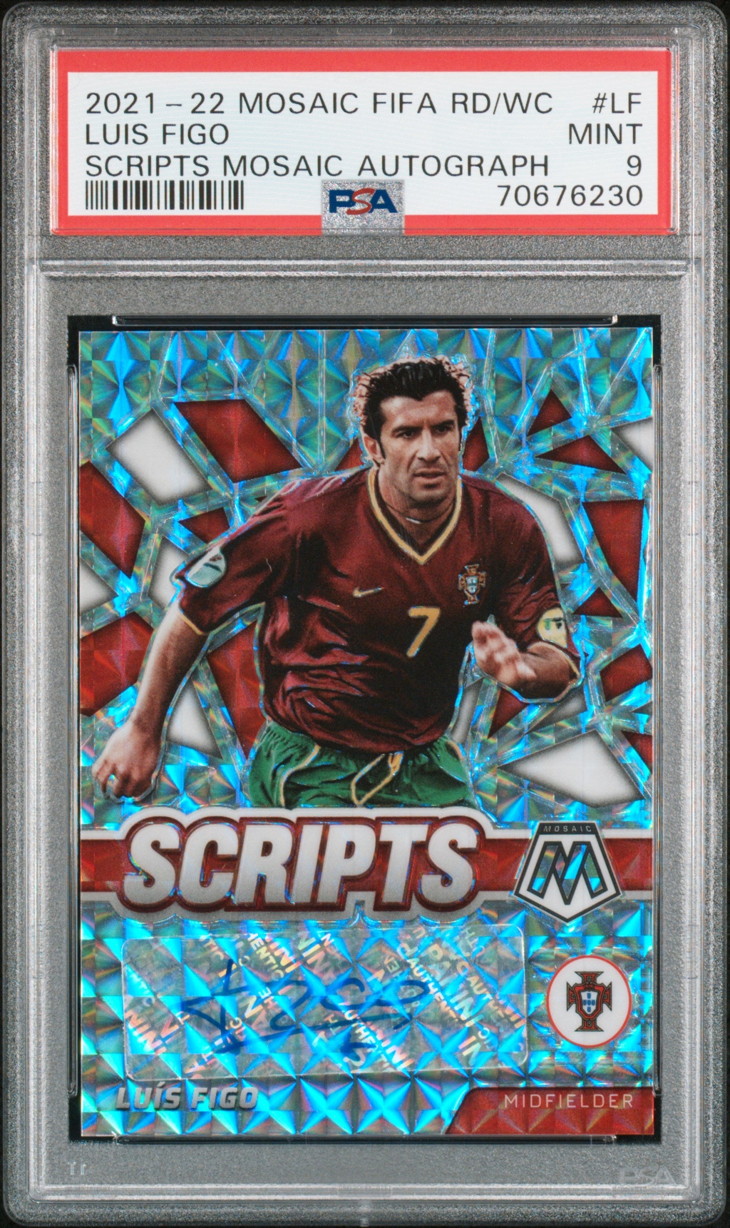 2021-22 Panini Mosaic FIFA Rd/WC Scripts Mosaic Luis Figo #S-LF Auto PSA 9
