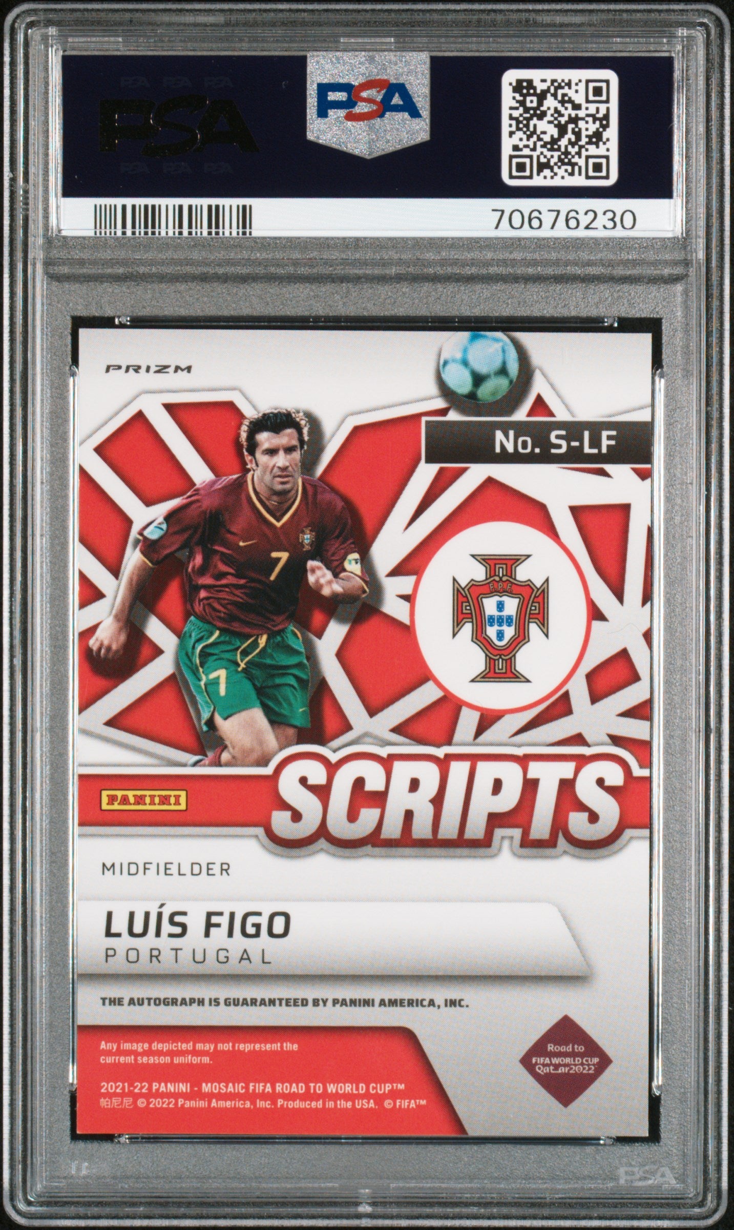 2021-22 Panini Mosaic FIFA Rd/WC Scripts Mosaic Luis Figo #S-LF Auto PSA 9