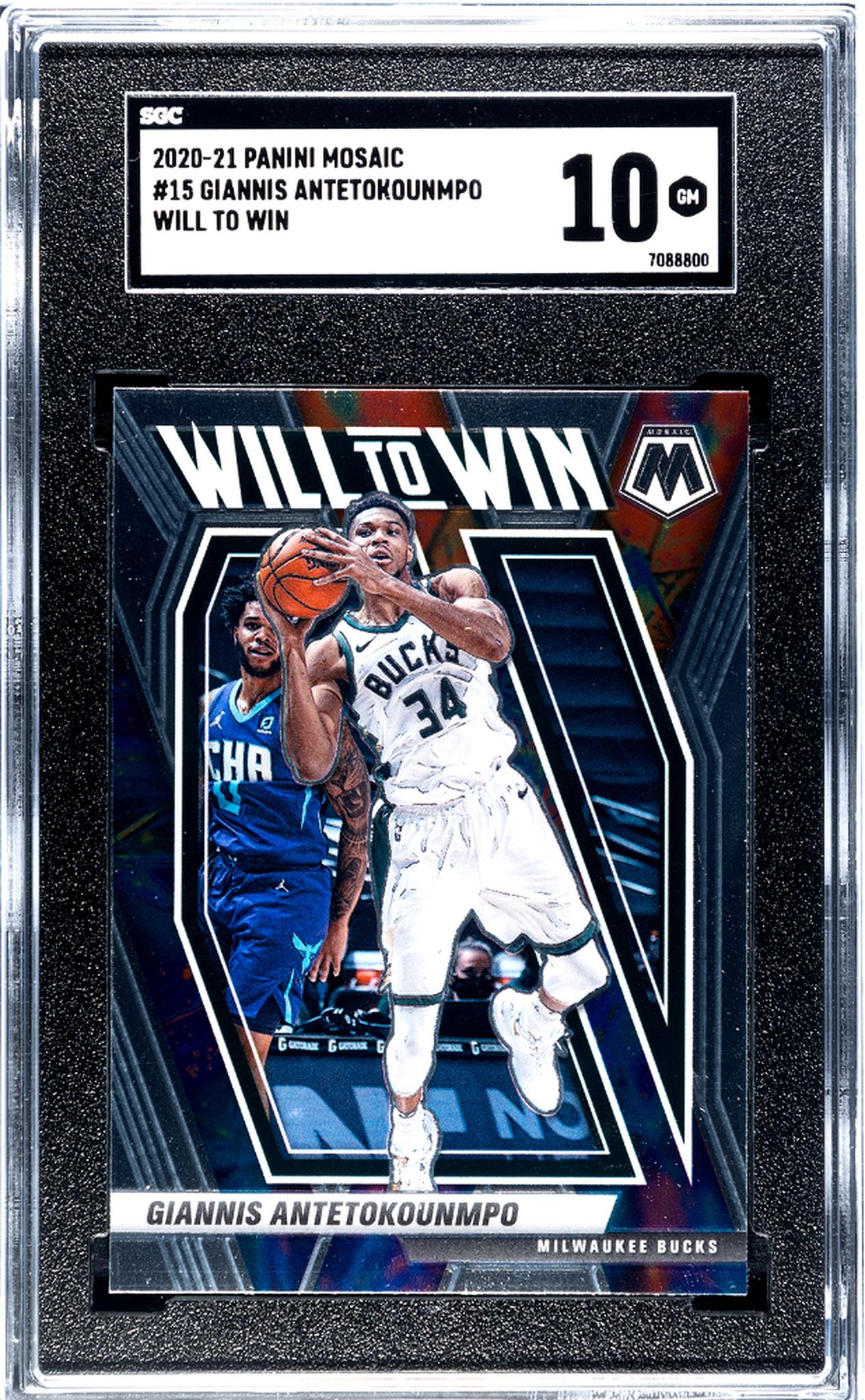 2020-21 Panini Mosaic #15 Giannis Antetokounmpo Will To Win SGC 10