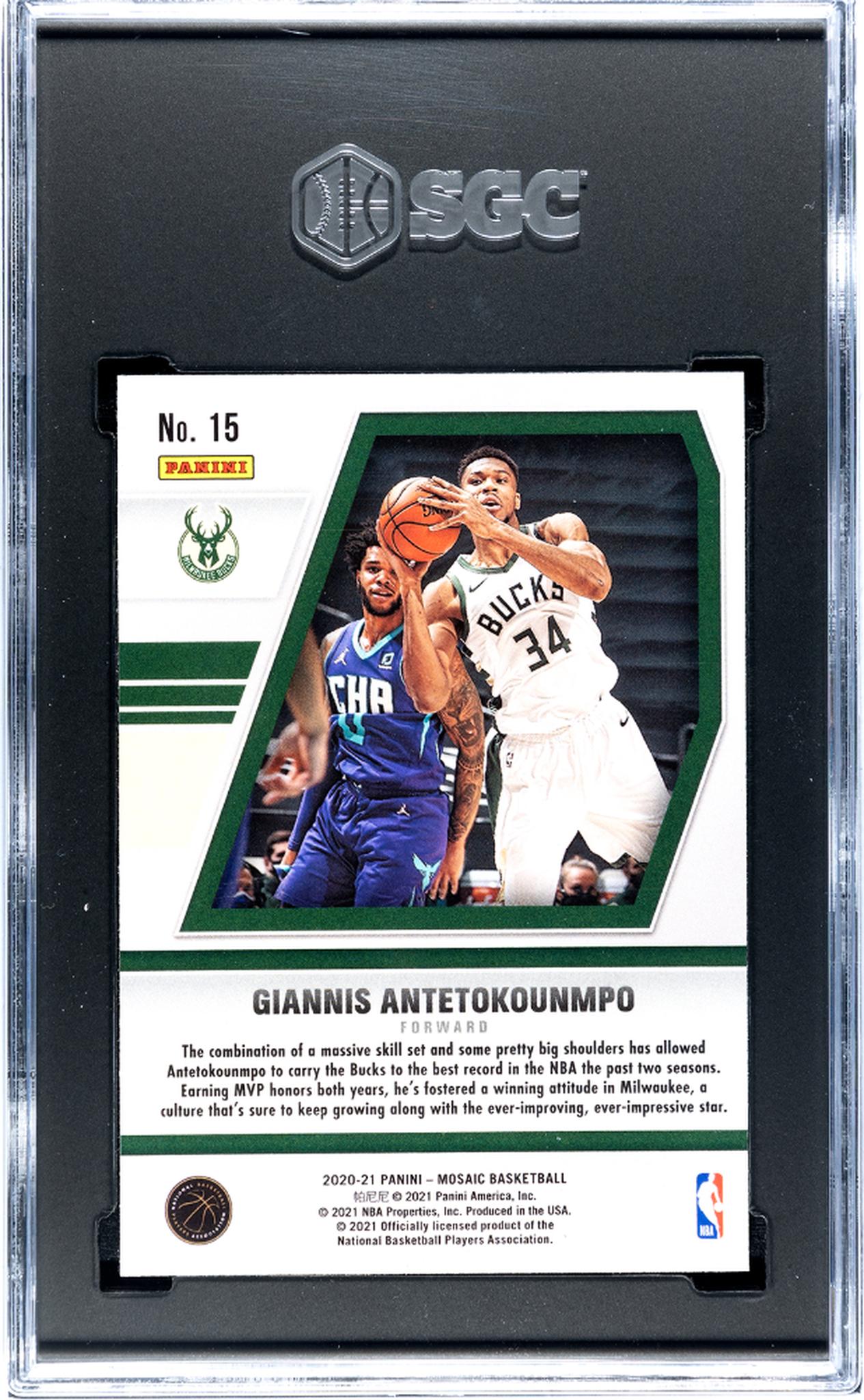 2020-21 Panini Mosaic #15 Giannis Antetokounmpo Will To Win SGC 10