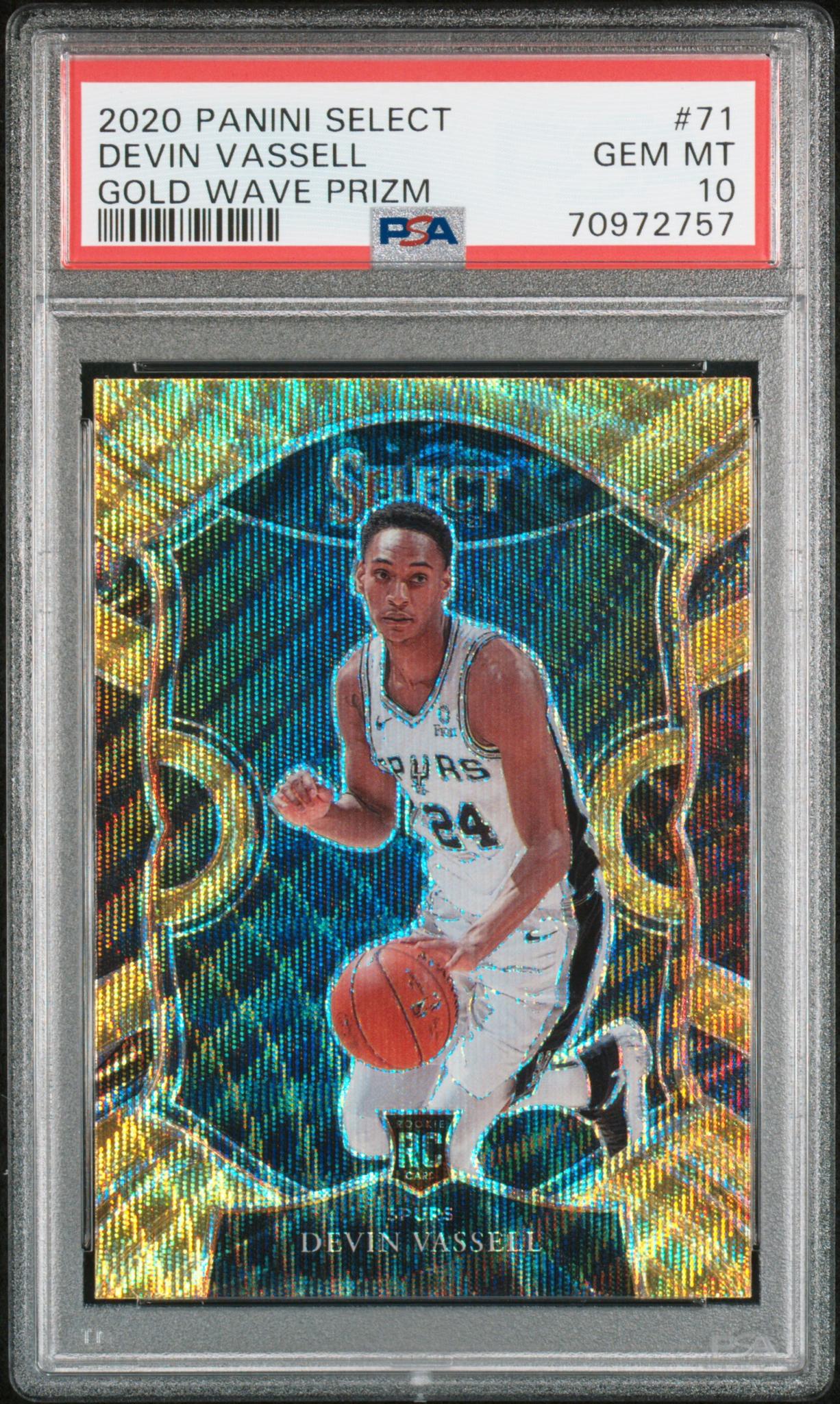 2020 Panini Select #71 Devin Vassell Courtside Gold Wave Prizm PSA 10