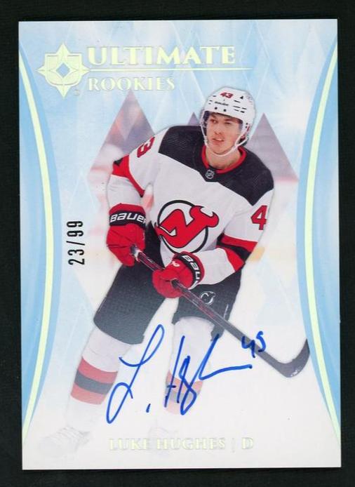 2023 Upper Deck Ultimate Collection 102 Luke Hughes Ultimate Rookies Rookie /99 Devils Auto