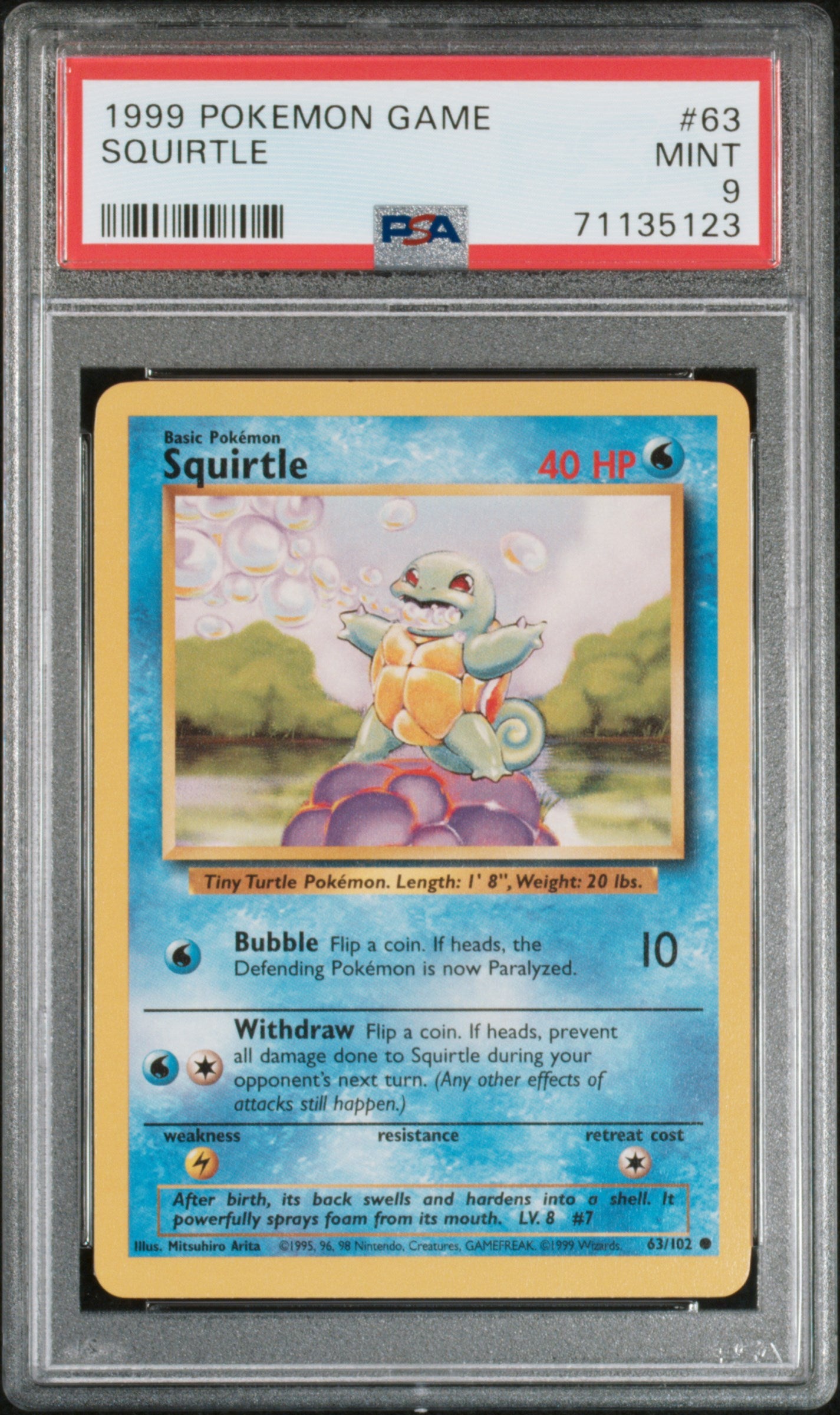1999 Pokemon Base Set Squirtle #63 PSA 9