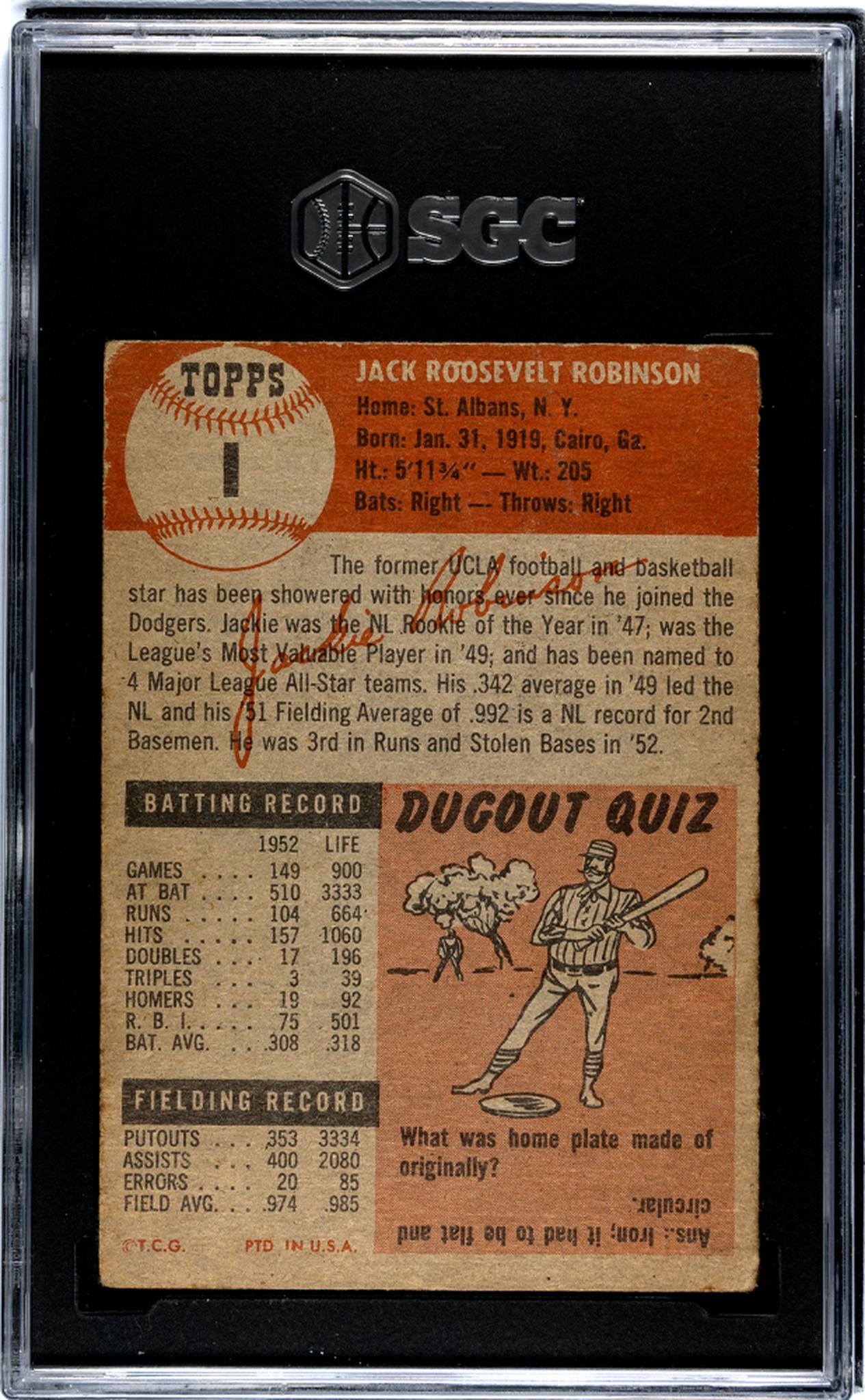 1953 Topps Jackie Robinson #1 SGC 2