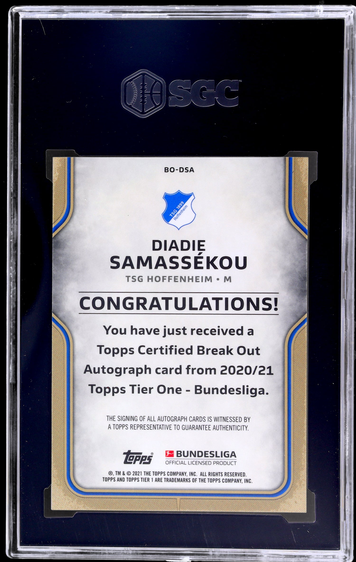 2020-21 Topps Tier One Bundesliga #BO-DSA Diadie Samassekou Break Out Auto. 97 SGC 10