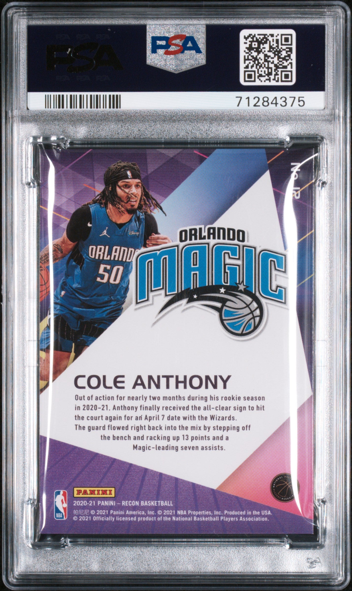 2020 Panini Recon Holo Green Cole Anthony #12 /5 PSA 8