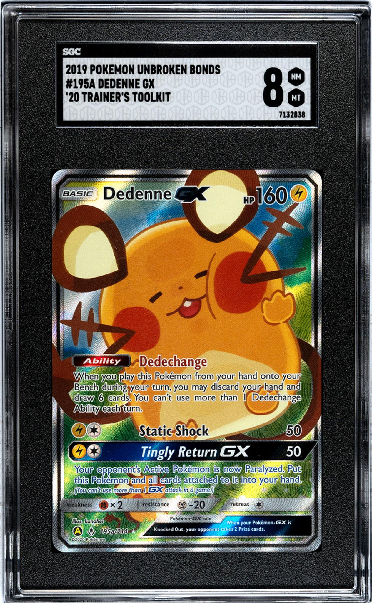 2019 Pokemon Unbroken Bonds Dedenne GX #195a SGC 8