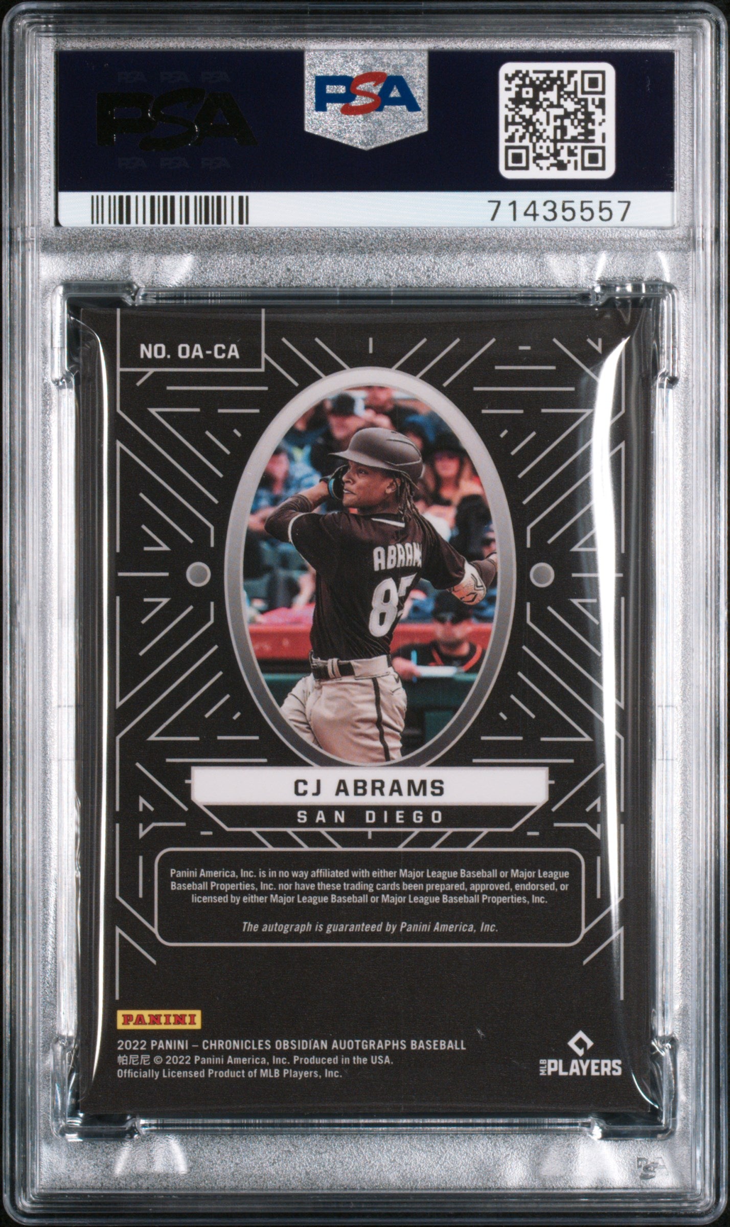 2022 Panini Chronicles Obsidian CJ Abrams #OA-CA RC Auto PSA 9