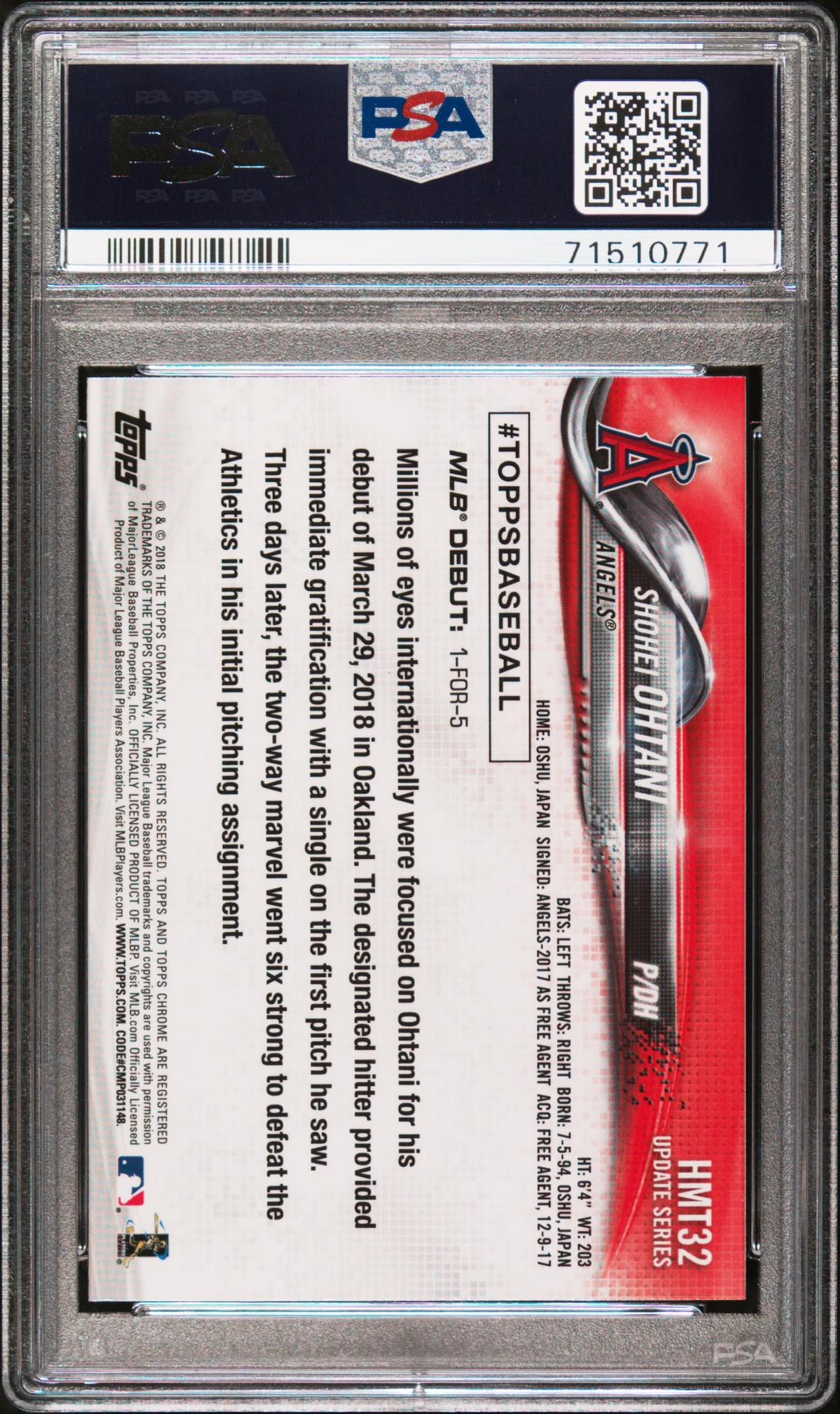 2018 Topps Chrome #HMT32 Shohei Ohtani Update PSA 10