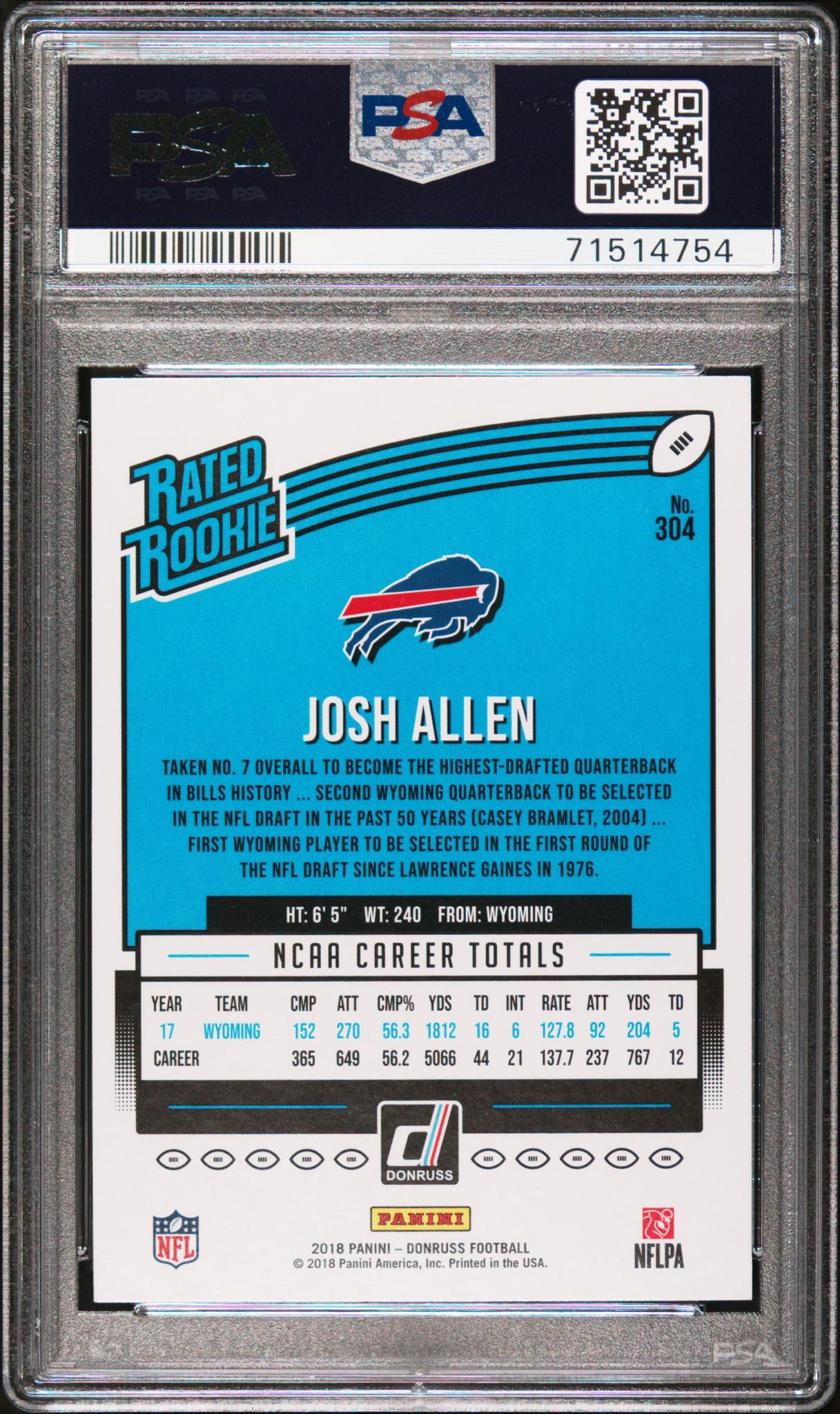 2018 Donruss #304 Josh Allen Rated Rookie PSA 9