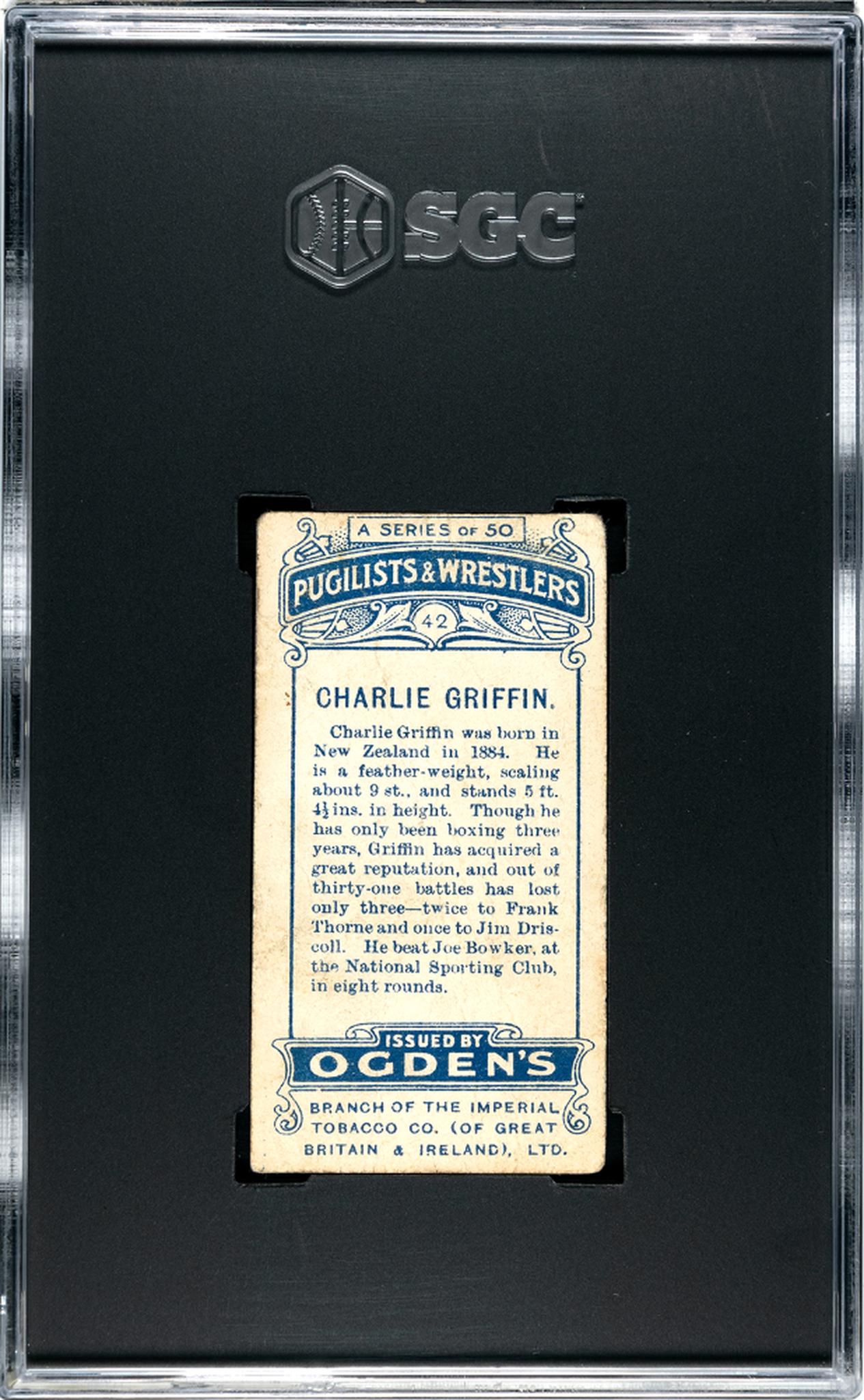 1908 Ogden's Pugilists & Wrestlers Charlie Griffin #42 SGC 1
