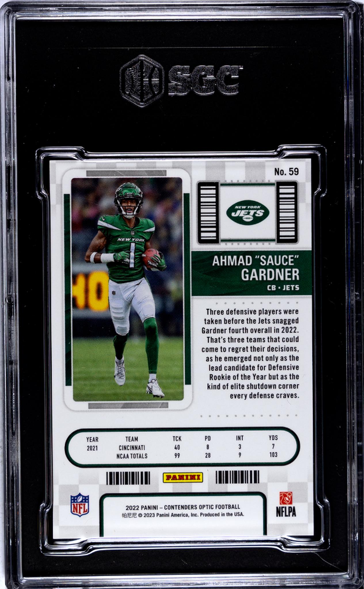 2022 Panini Contenders Optic #59 Ahmad Gardner Rookie SGC 9