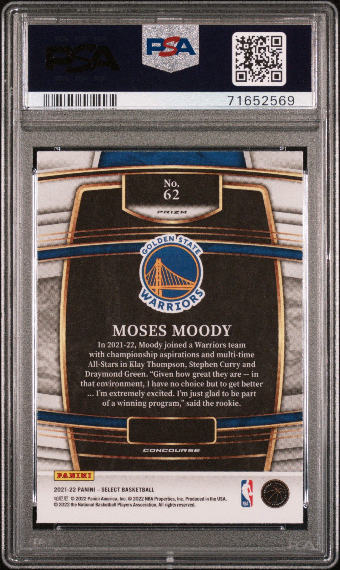 2021 Panini Select Blue Shimmer Moses Moody #62 PSA 10