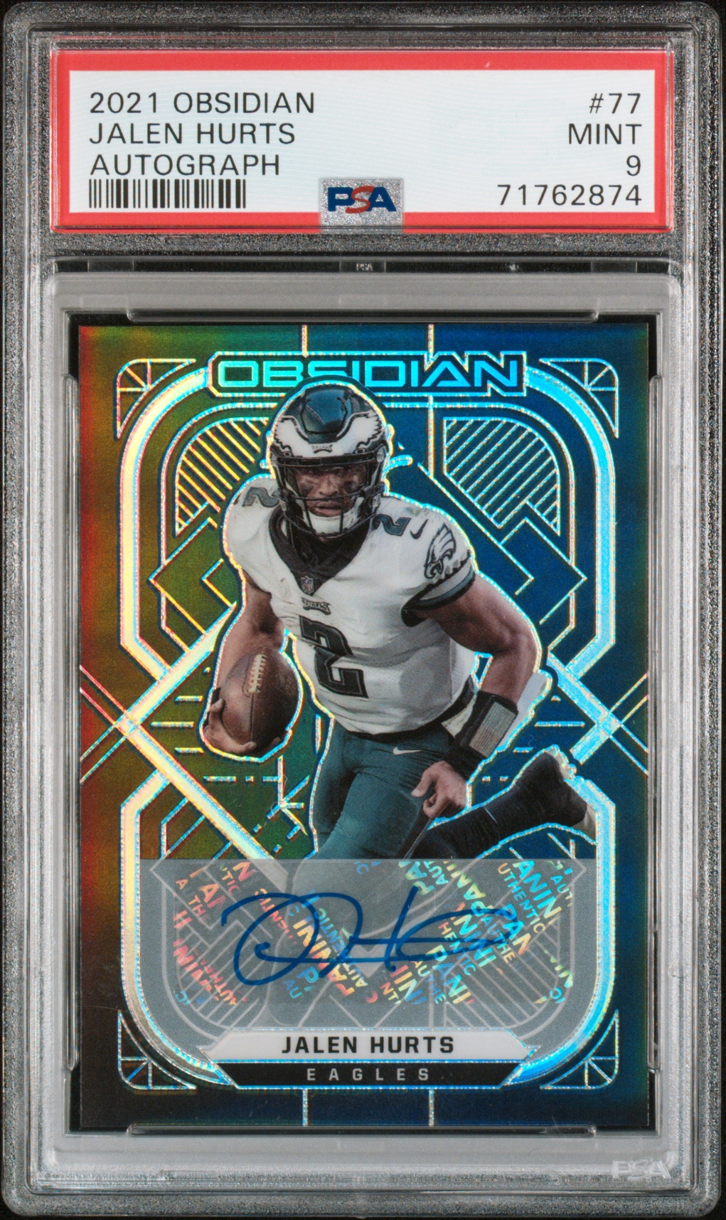 2021 Panini Obsidian Autograph Jalen Hurts #77 /25 PSA 9