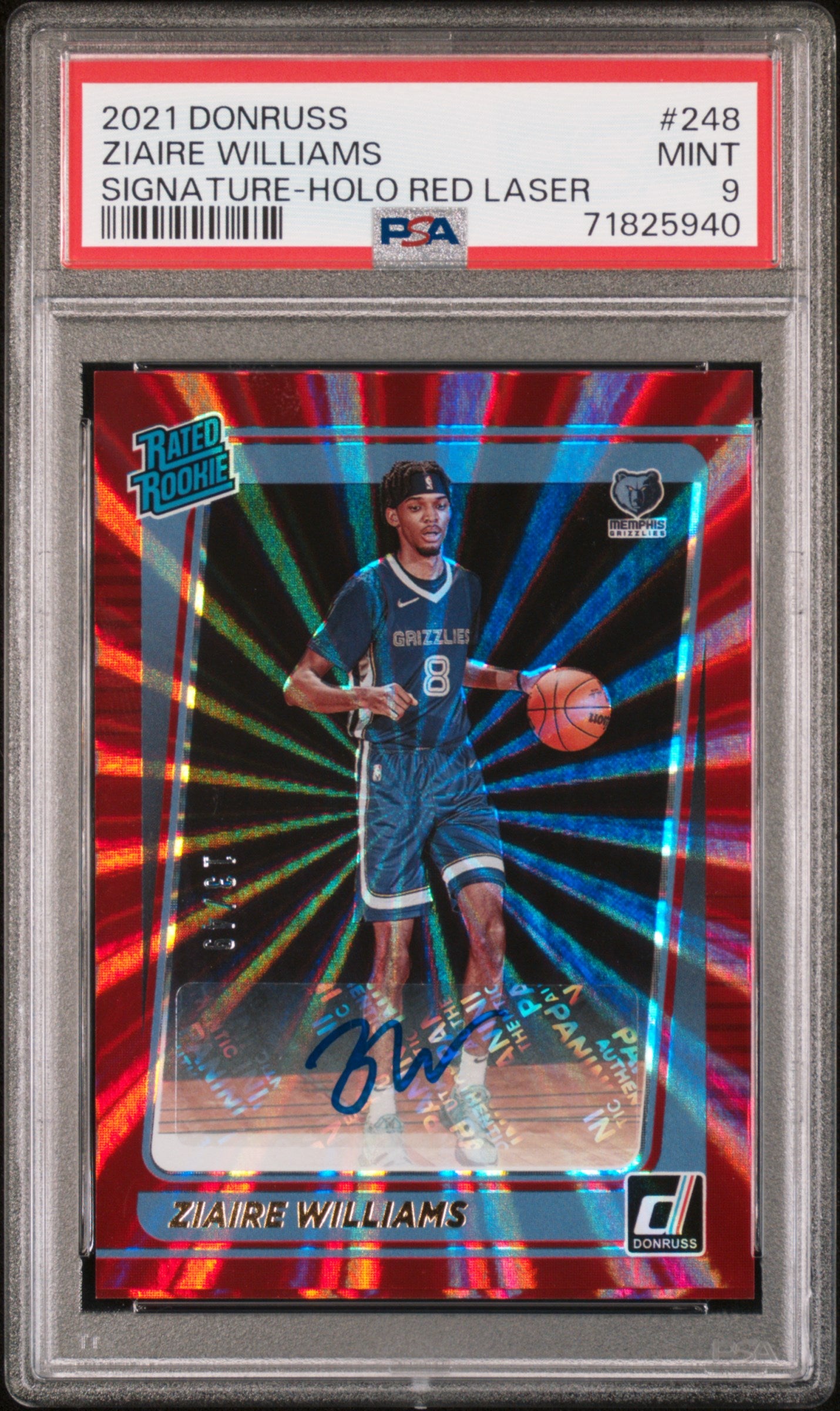 2021 Donruss #248 Ziaire Williams SIGNATURE-HOLO RED LASER /99 PSA 9
