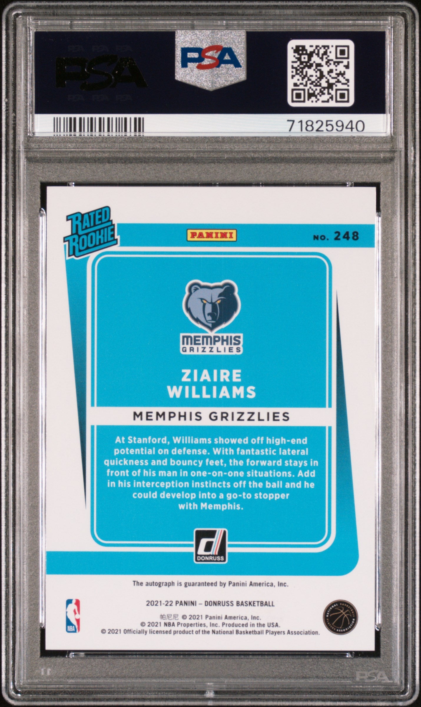 2021 Donruss #248 Ziaire Williams SIGNATURE-HOLO RED LASER /99 PSA 9
