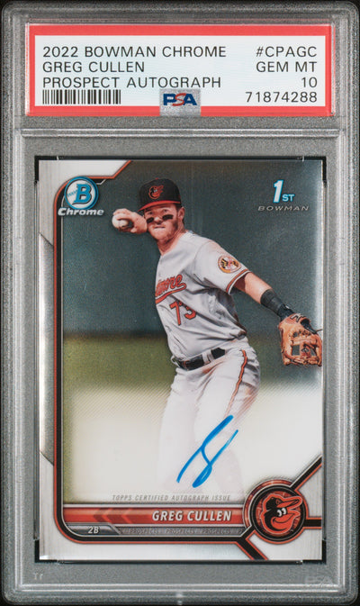 2022 Bowman Chrome Greg Cullen #CPAGC Prospect Autograph PSA 10