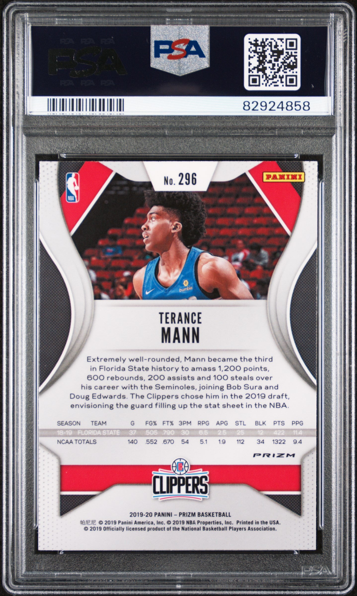 2019 Panini Prizm Silver Prizm Terance Mann #296 RC PSA 10