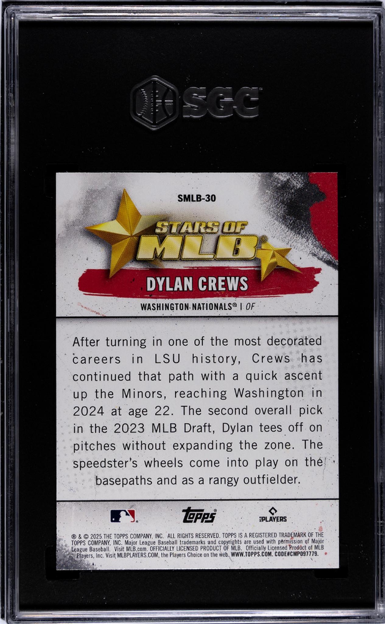 2025 Topps Stars of MLB Dylan Crews #SMLB-30 RC SGC 10
