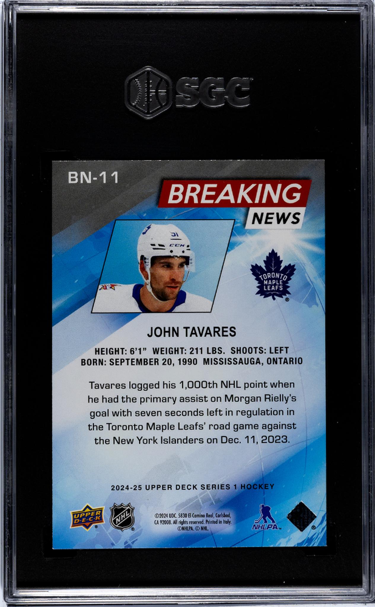 2024 Upper Deck #BN-11 John Tavares Breaking News SGC 9.5