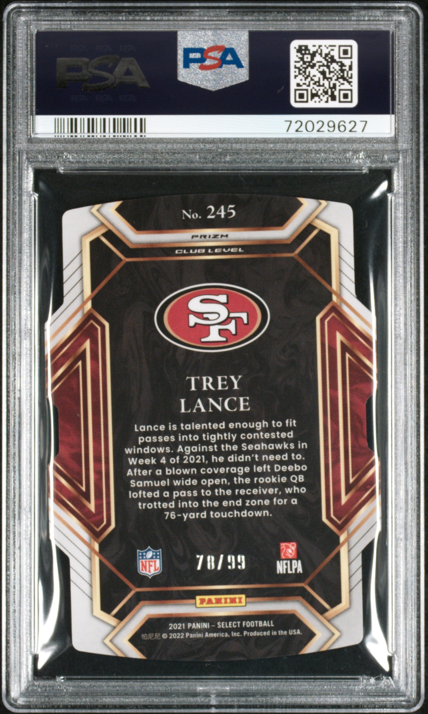 2021 Panini Select Trey Lance Die-Cut White Prizm #245 /99 PSA 10