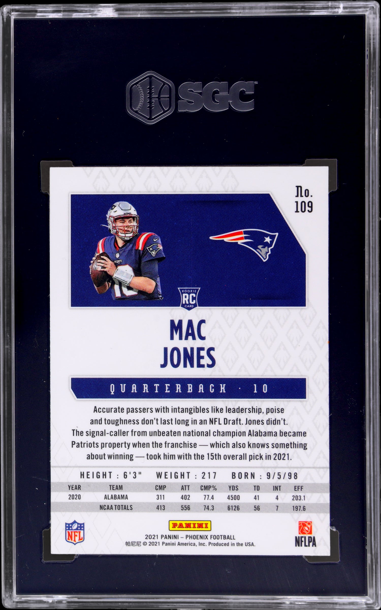 2021 Panini Phoenix Fire Burst Mac Jones #109 SGC 10 RC