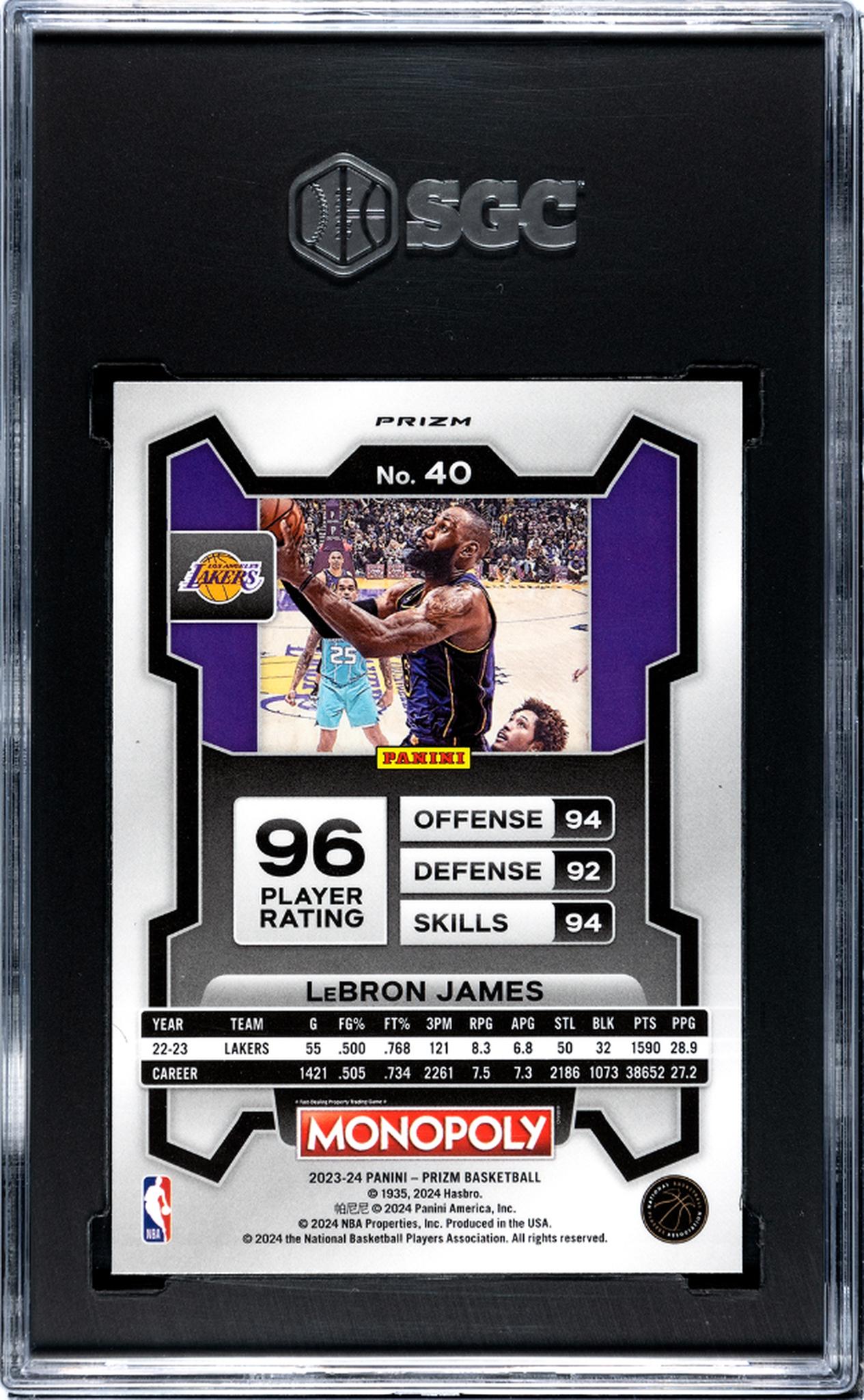 2023-24 Panini Prizm Monopoly #40 Lebron James Purple Prizm SGC 9