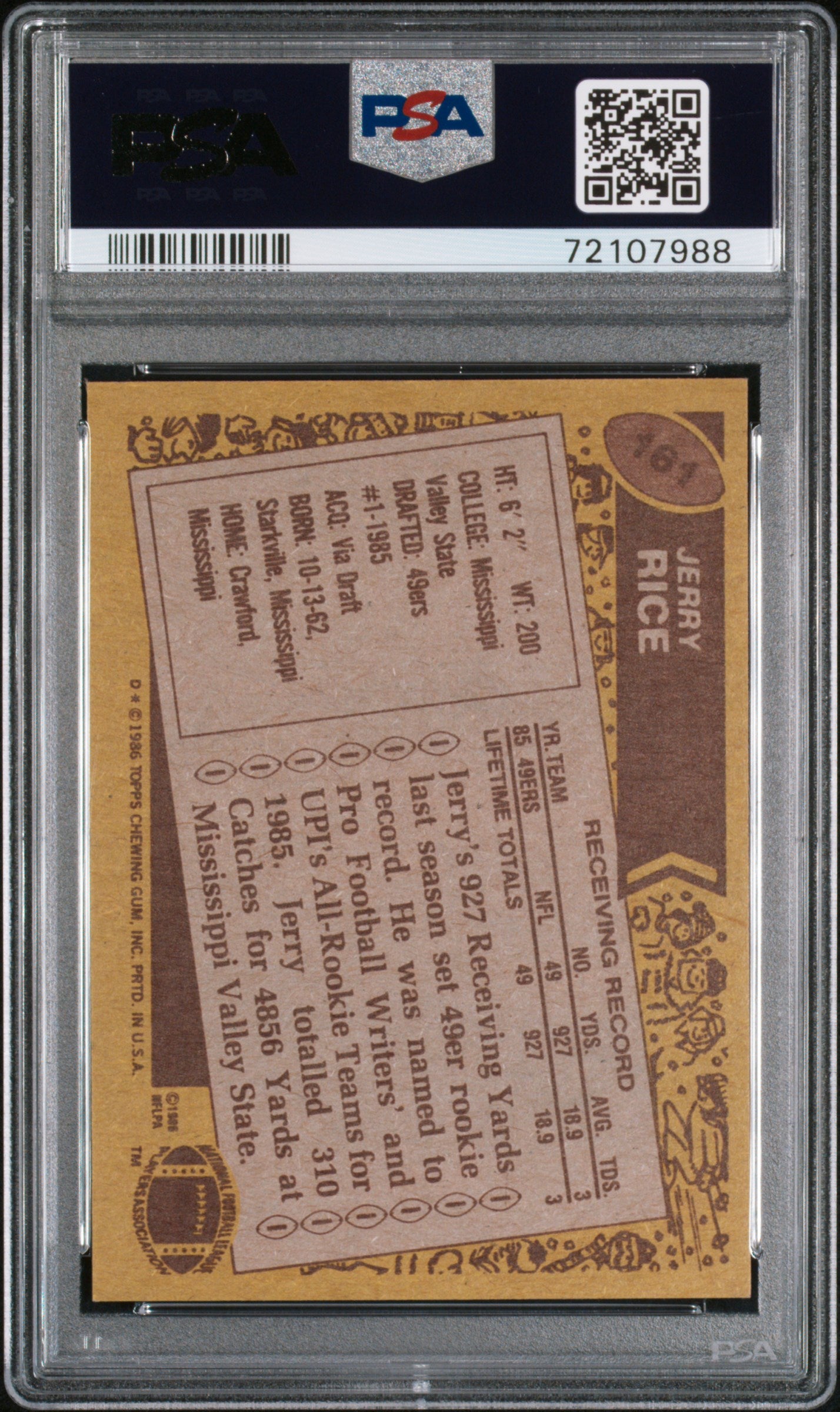 1986 Topps Jerry Rice #161 PSA 8